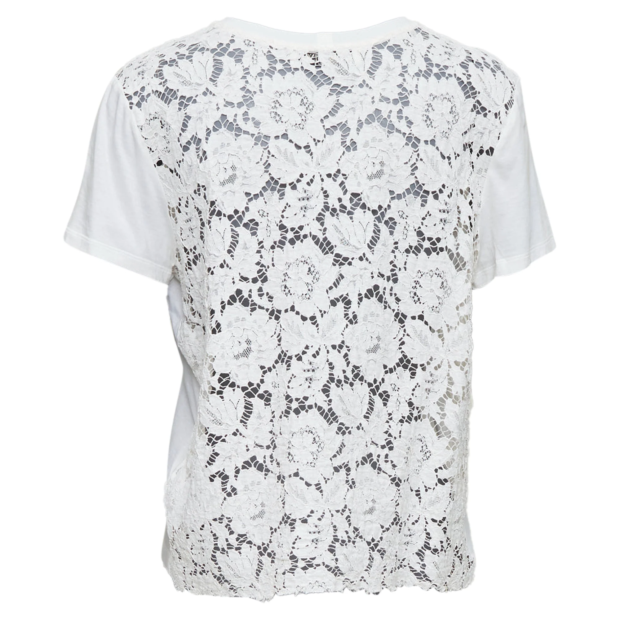 Women's VALENTINO cream cotton intricate lace back sheer hi low tshirt S - Image 5