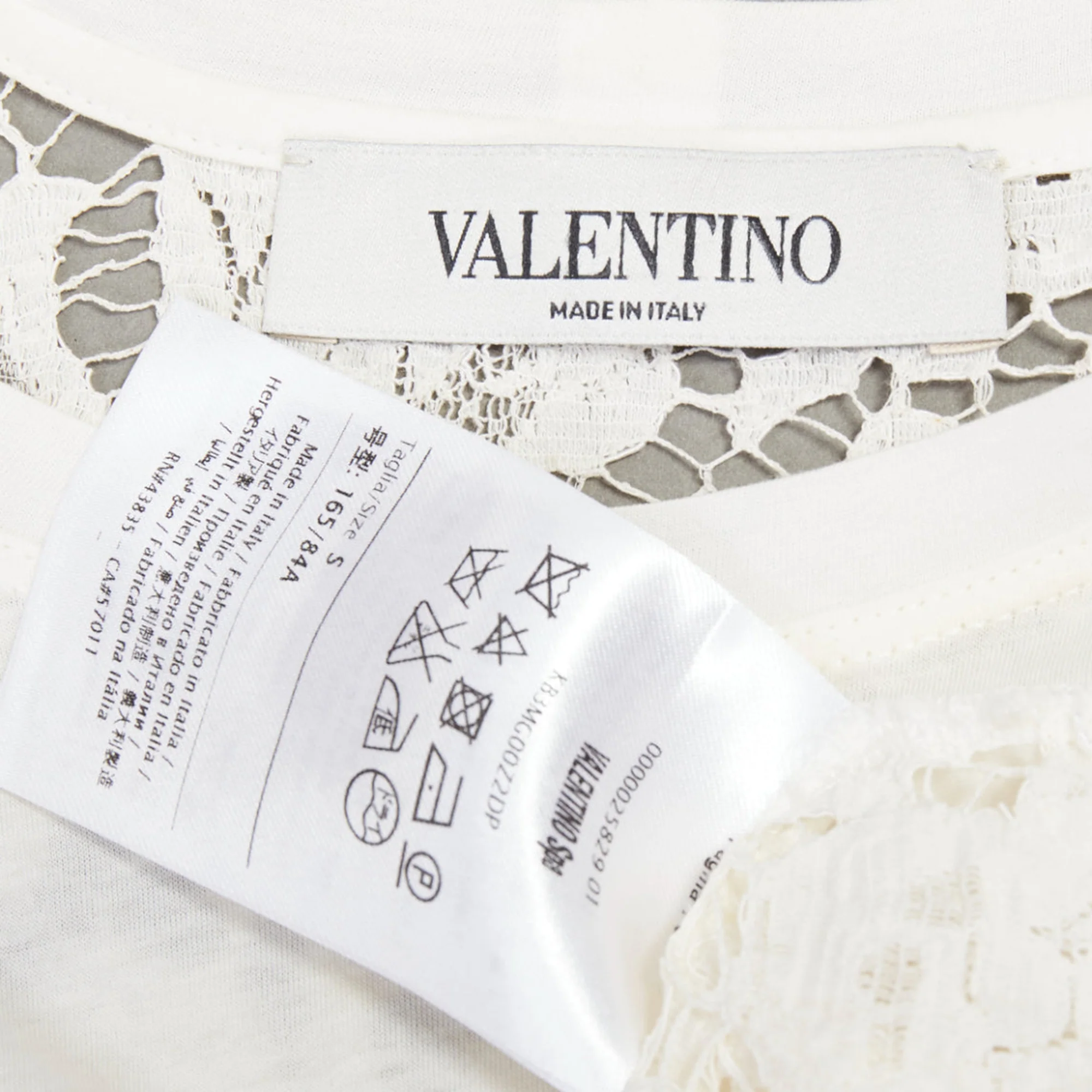 Women's VALENTINO cream cotton intricate lace back sheer hi low tshirt S - Image 8