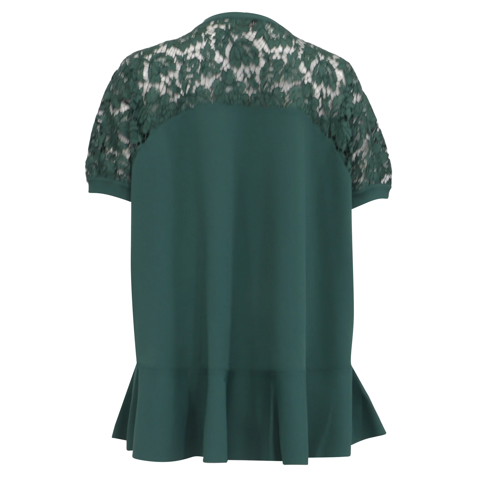 Women's Valentino Garavani Corded Lace-Paneled Peplum Top in Olive Viscose - Image 4