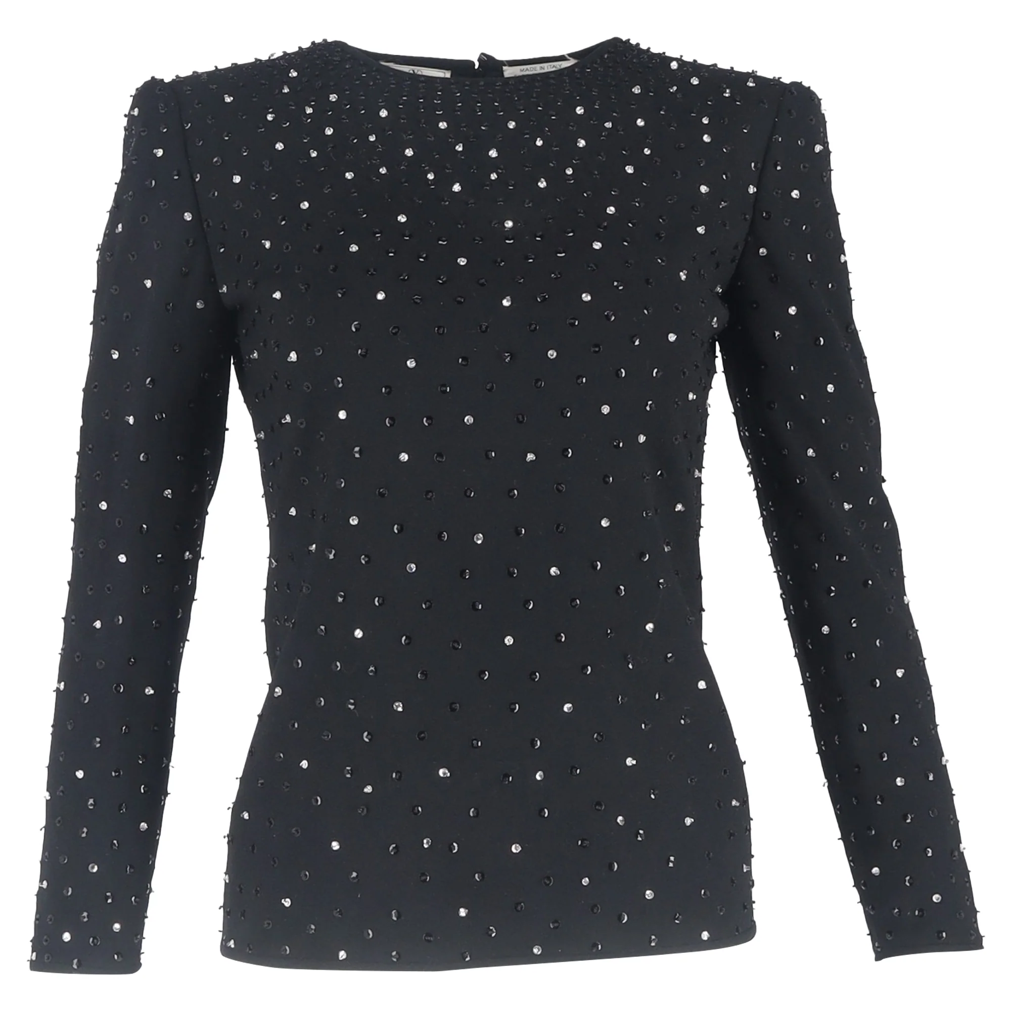 Women's Valentino Garavani Embellished Long Sleeve Top in Black Polyester