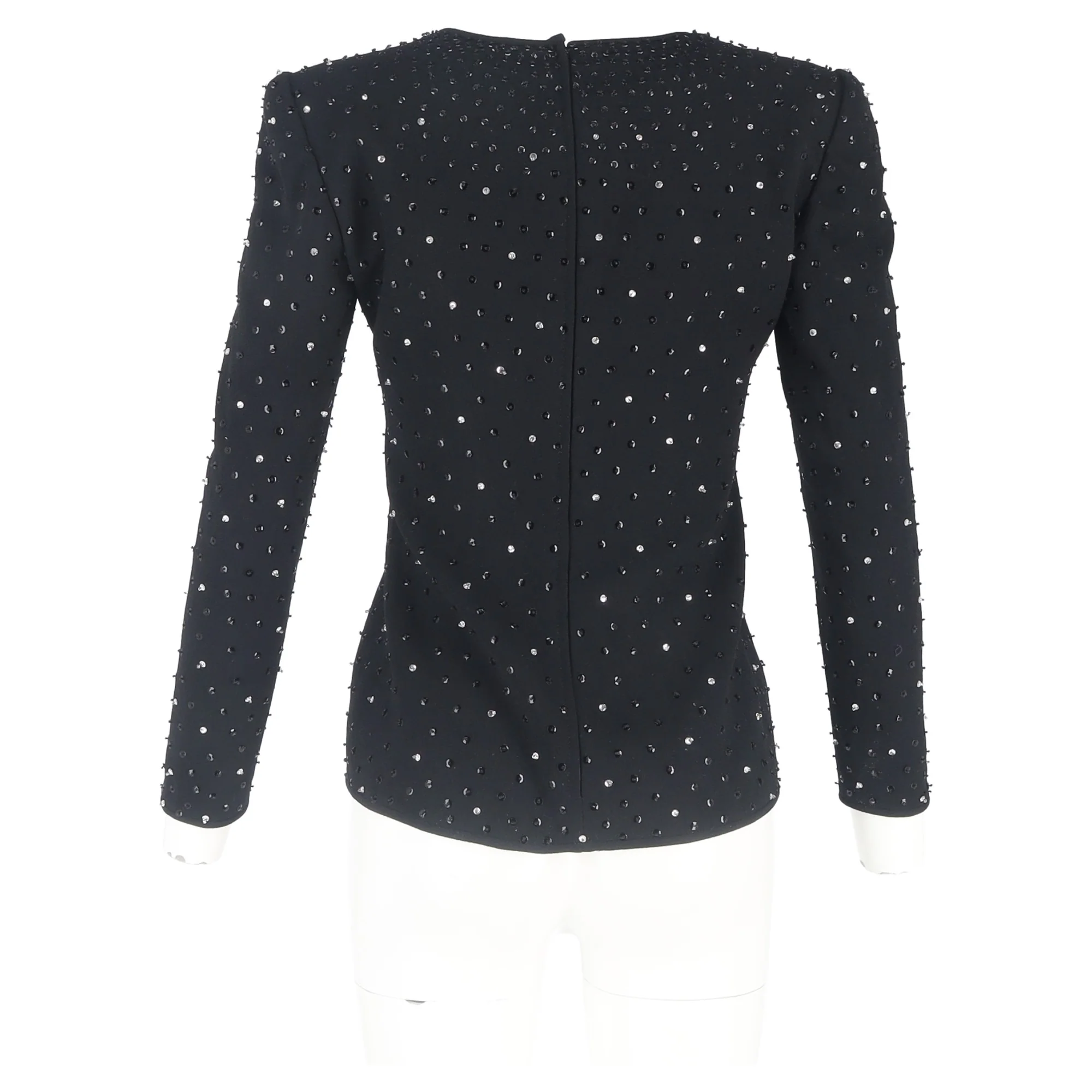 Women's Valentino Garavani Embellished Long Sleeve Top in Black Polyester - Image 6