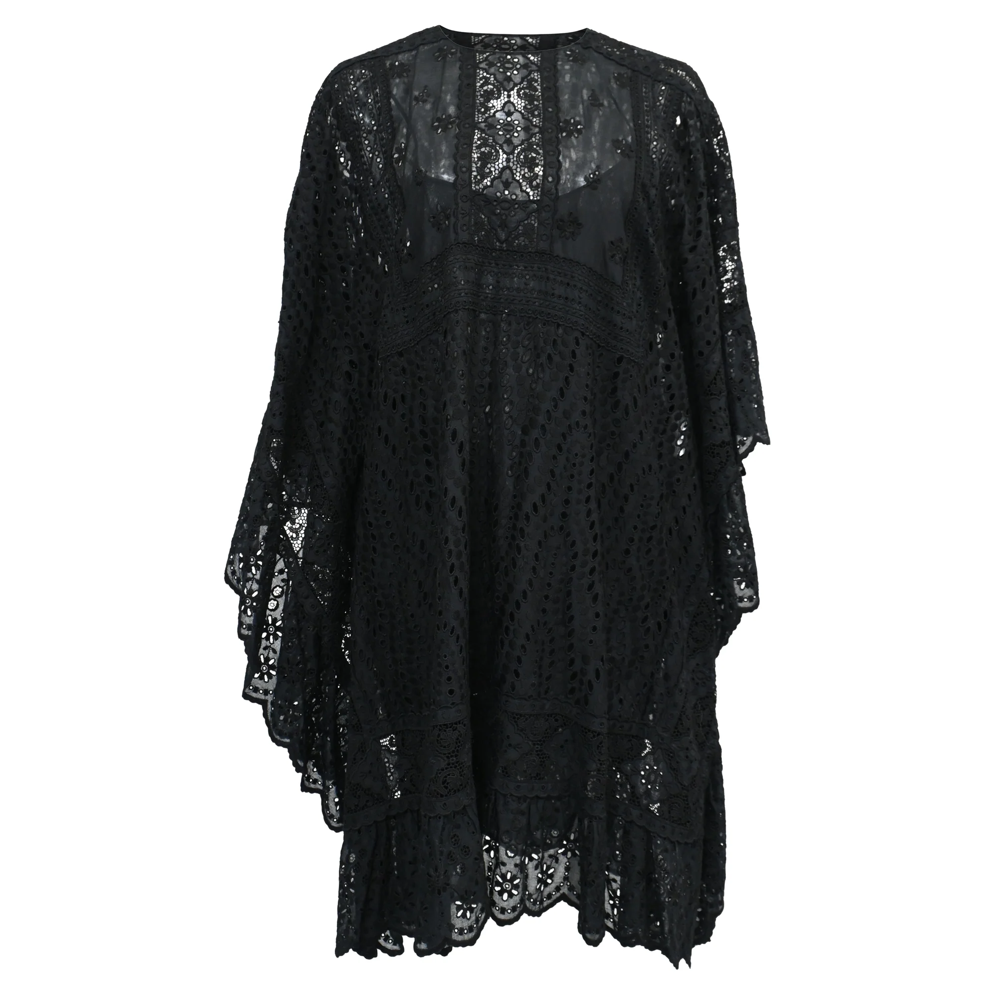 Women's Valentino Garavani Eyelet Kaftan Mini Dress in Black Cotton