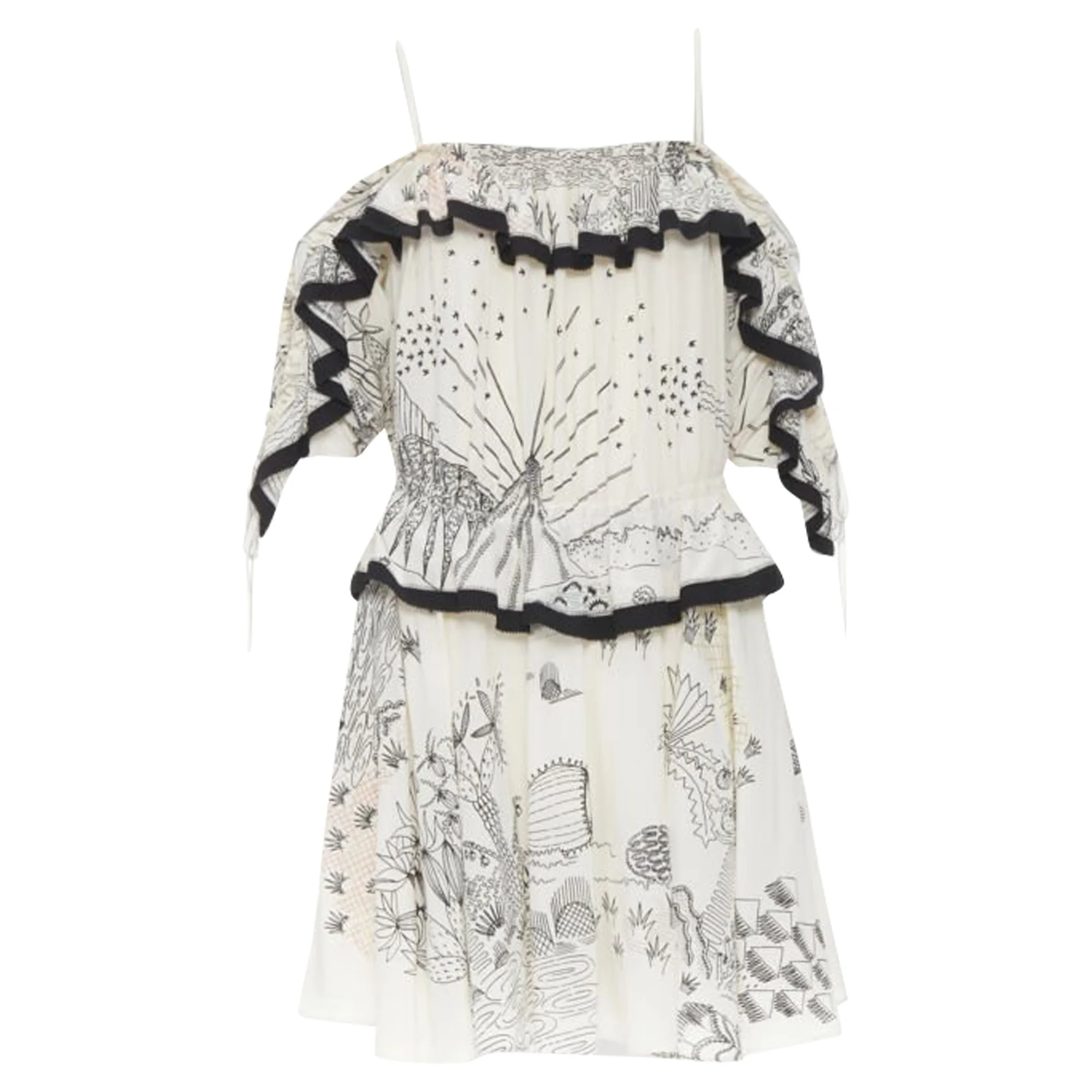 Women's Valentino Garavani Garden illustration print silk off shoulder lace up dress