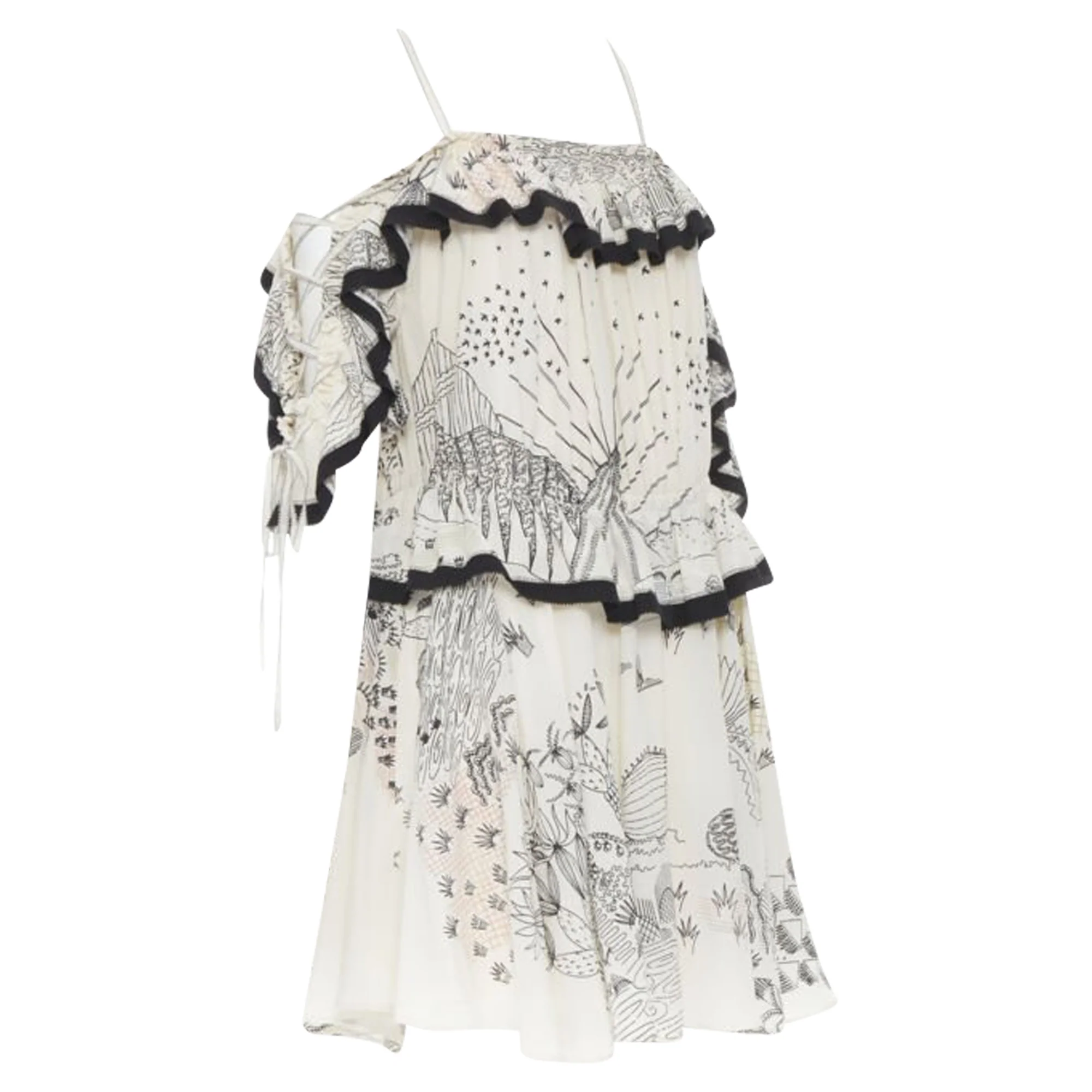 Women's Valentino Garavani Garden illustration print silk off shoulder lace up dress - Image 3