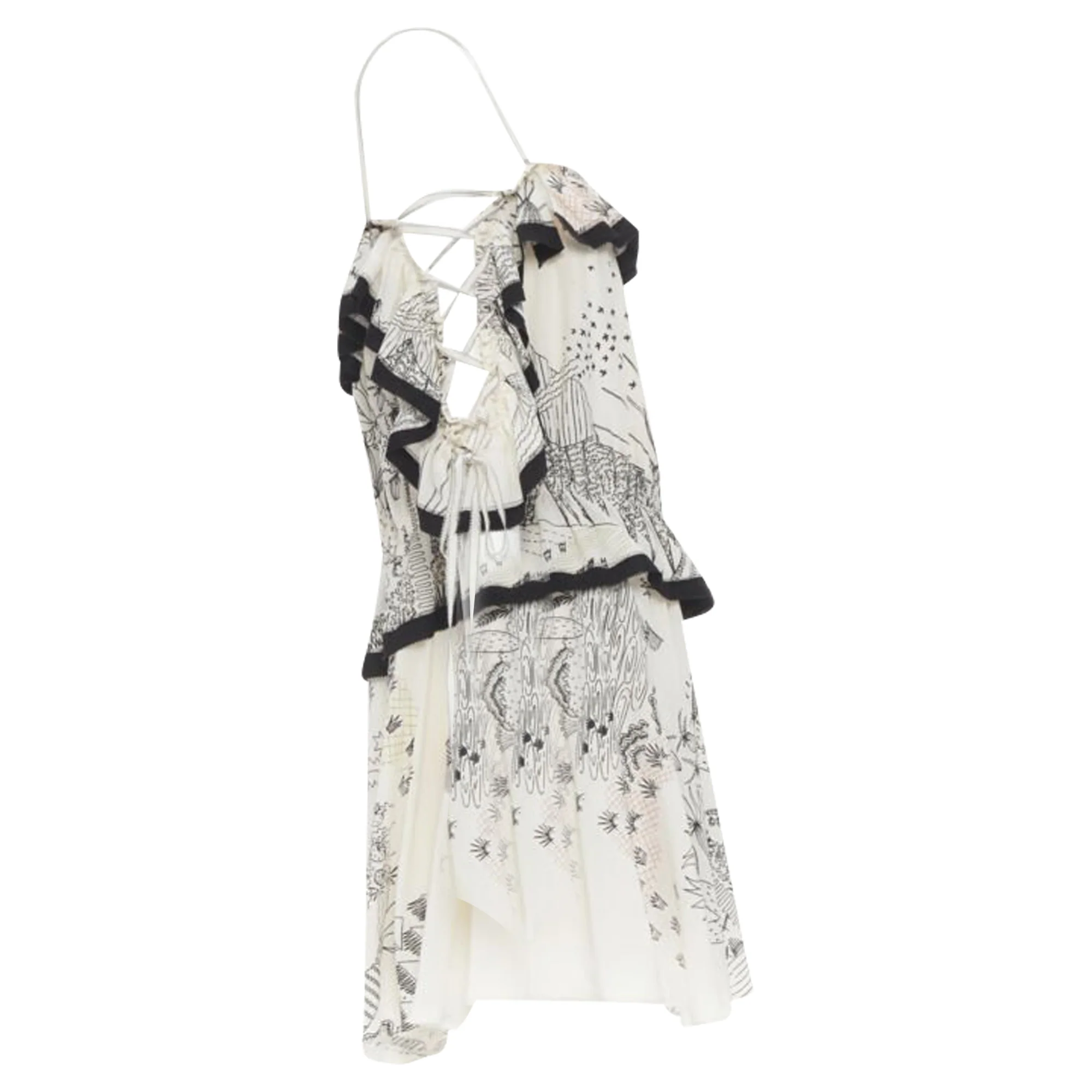Women's Valentino Garavani Garden illustration print silk off shoulder lace up dress - Image 4