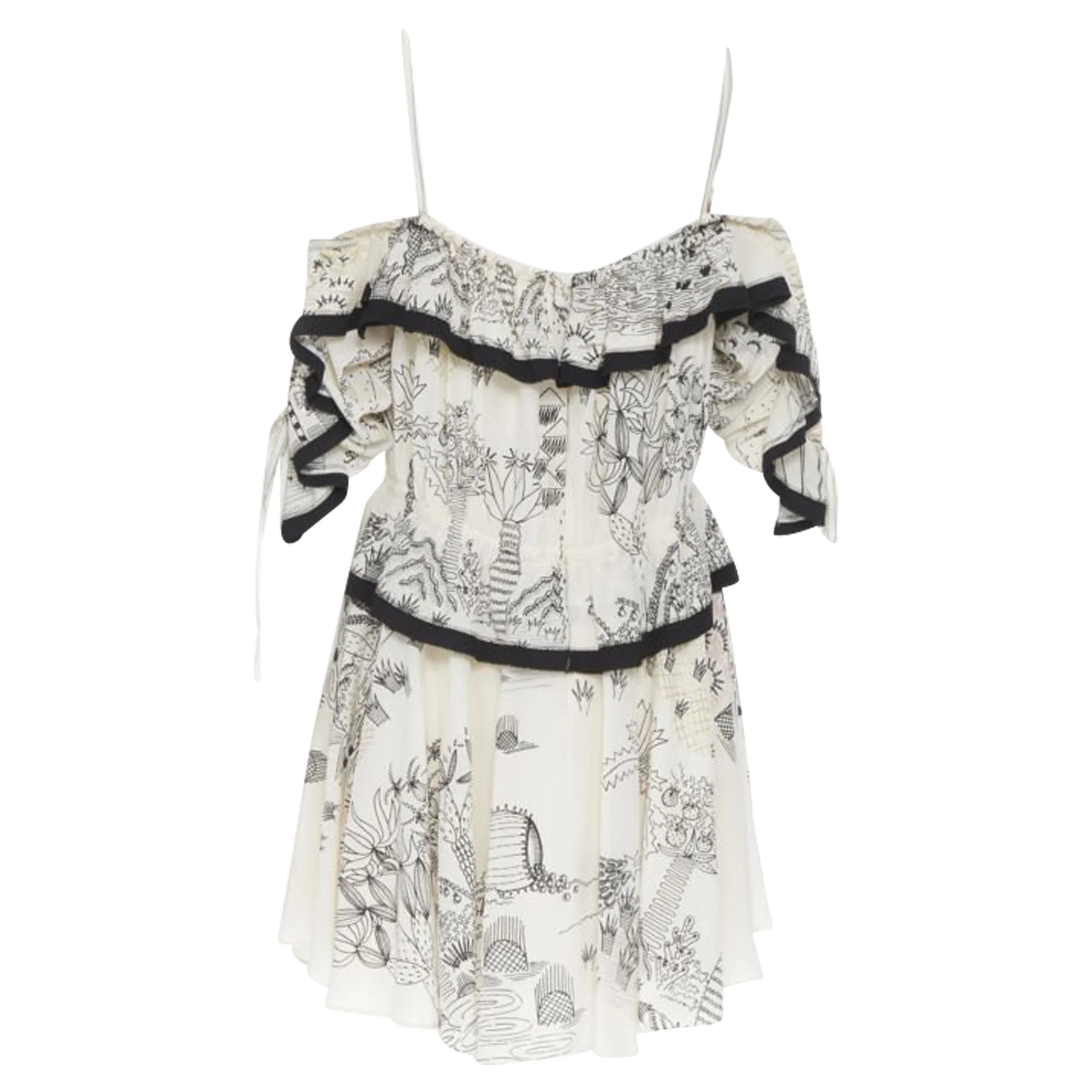 Women's Valentino Garavani Garden illustration print silk off shoulder lace up dress - Image 5