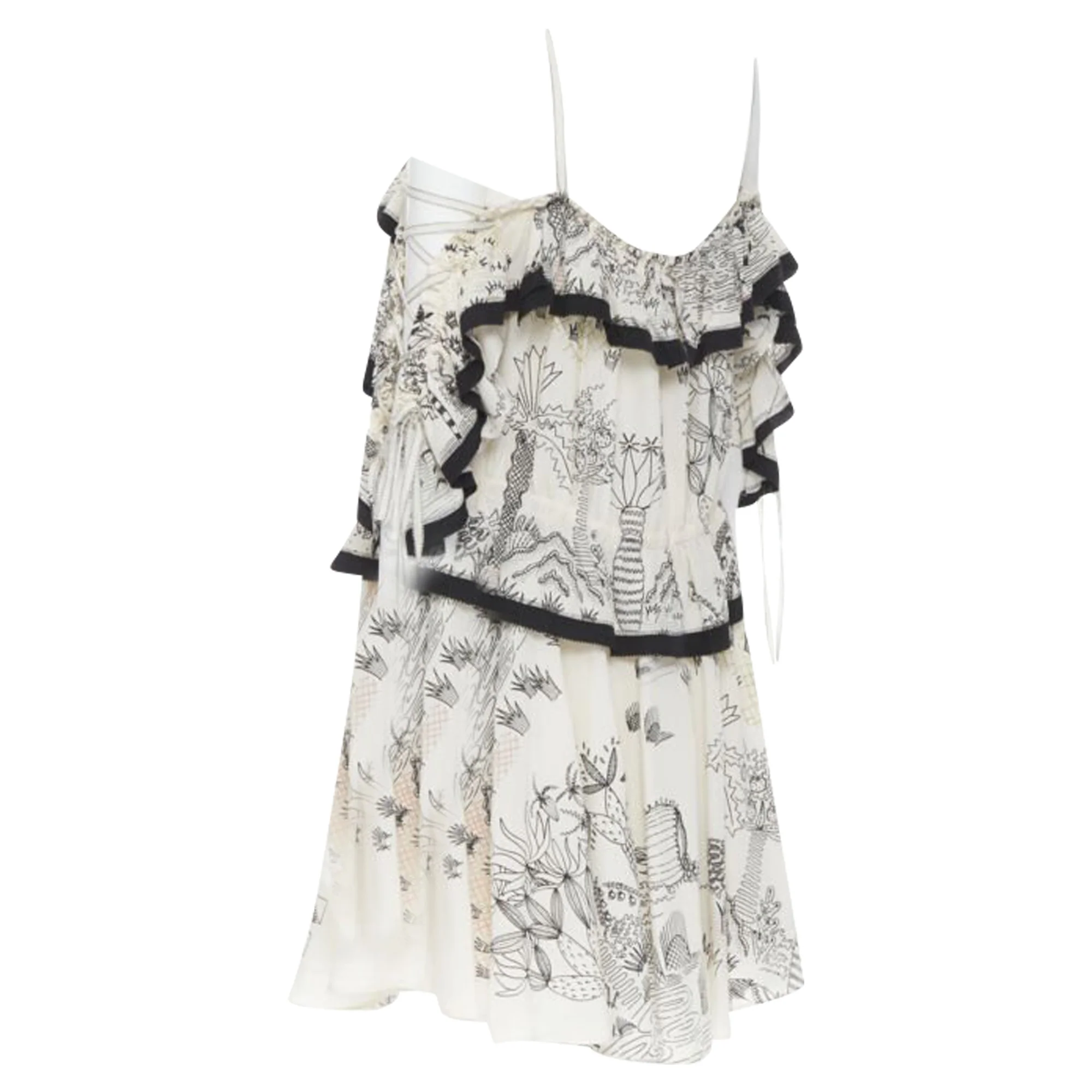 Women's Valentino Garavani Garden illustration print silk off shoulder lace up dress - Image 6