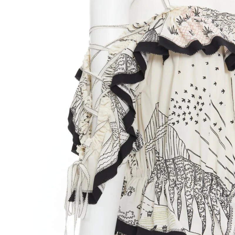 Women's Valentino Garavani Garden illustration print silk off shoulder lace up dress - Image 8