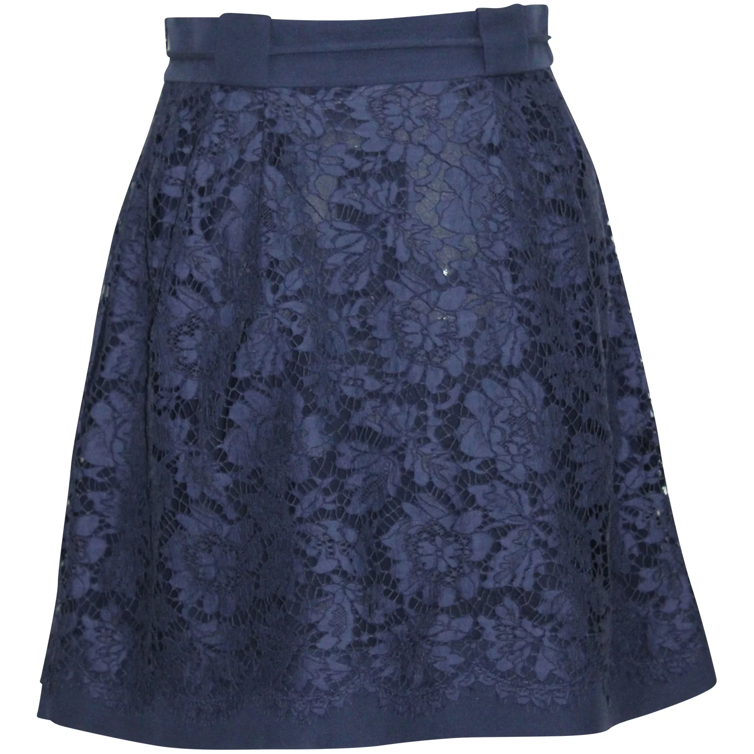 Women's Valentino Garavani Gathered Lace Skirt in Navy Blue Polyamide - Image 3