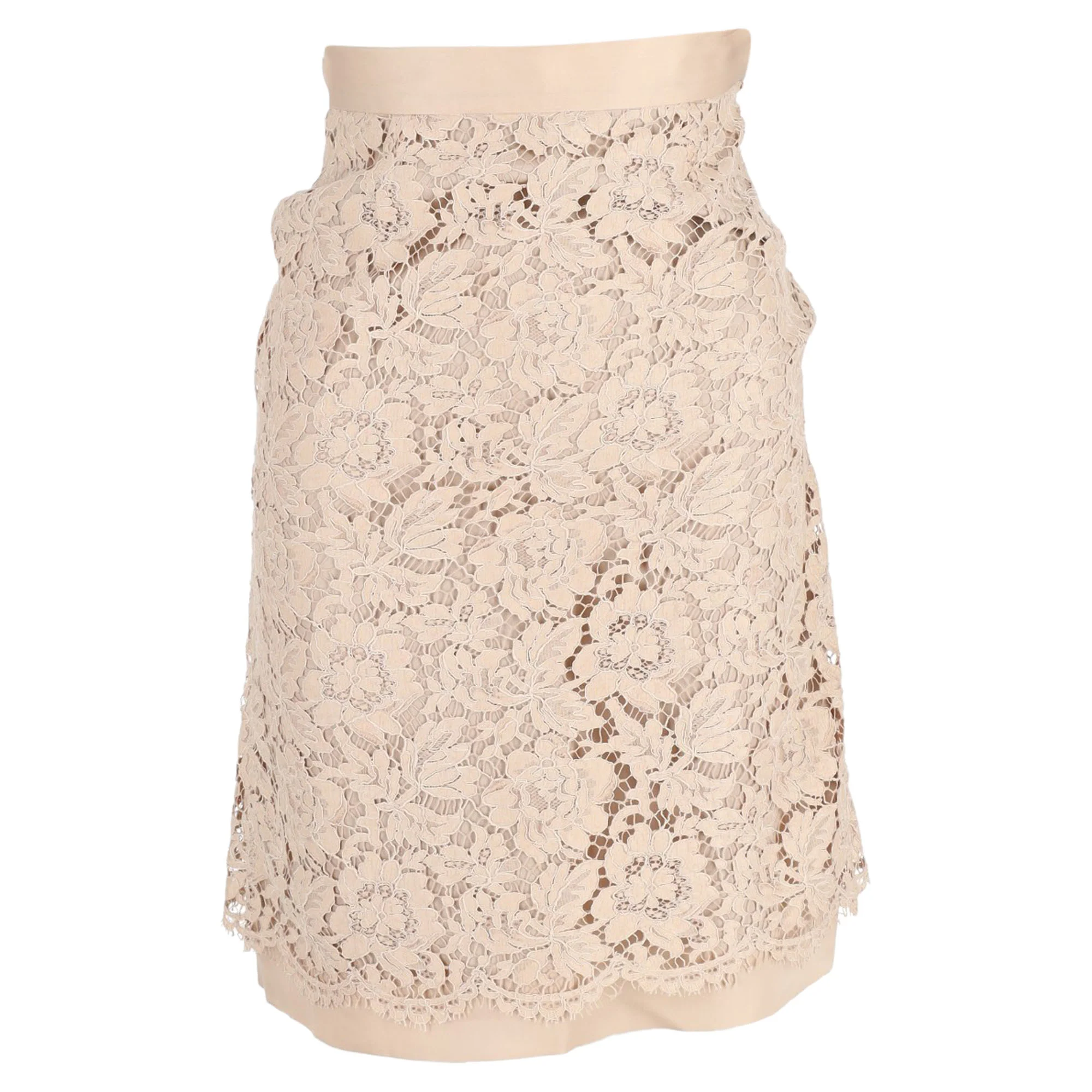 Women's Valentino Garavani Lace Knee Length Skirt in Cream Cotton