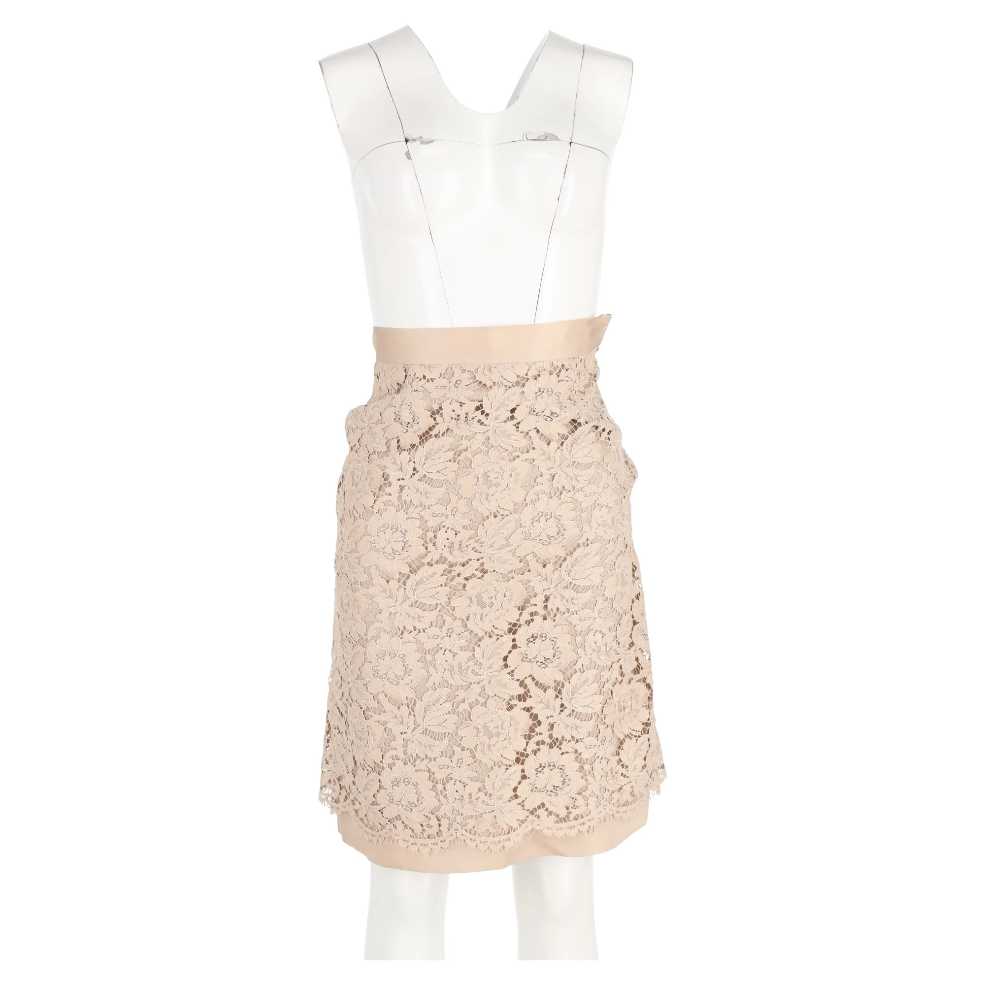 Women's Valentino Garavani Lace Knee Length Skirt in Cream Cotton - Image 4