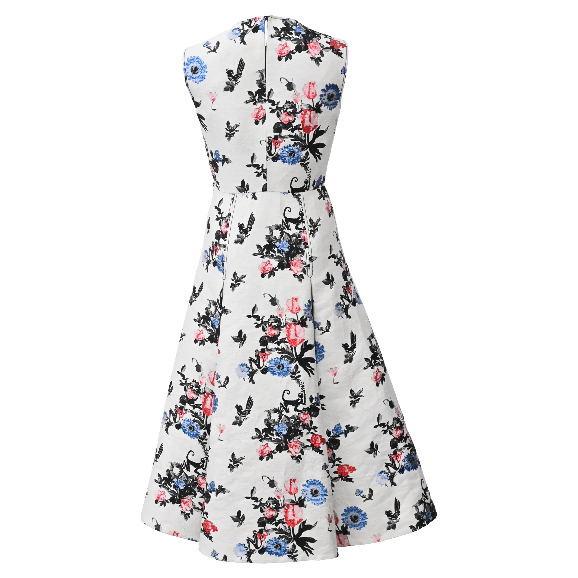 Women's Valentino Garavani Pleated Brocade Midi Dress in Multicolor Linen - Image 3