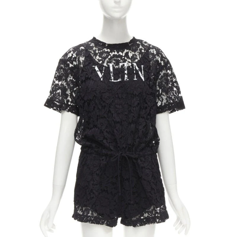 Women's Valentino Garavani VLTN logo lace floral lace romper - Image 7