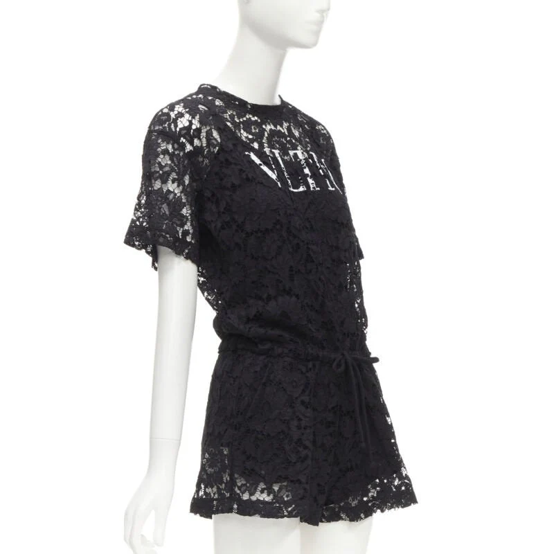 Women's Valentino Garavani VLTN logo lace floral lace romper - Image 9
