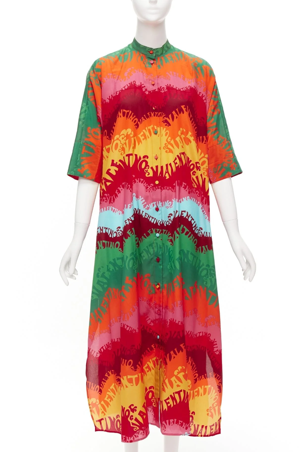Women's Valentino Garavani Waves rainbow logo print silk cotton kaftan dress - Image 9