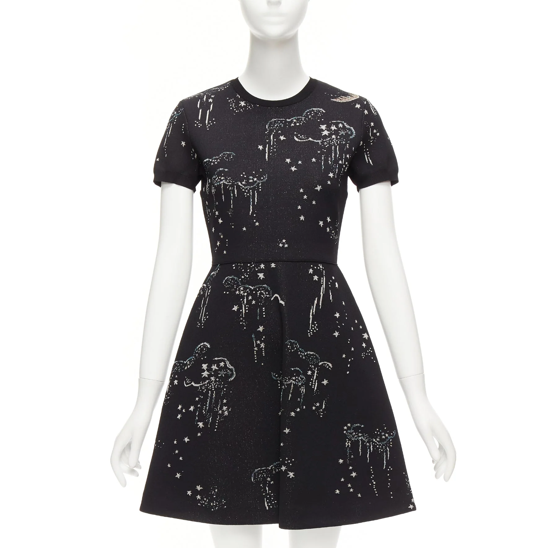 Women's Valentino Glitter Cloud Star Jacquard Fit Flare Dress - Image 7