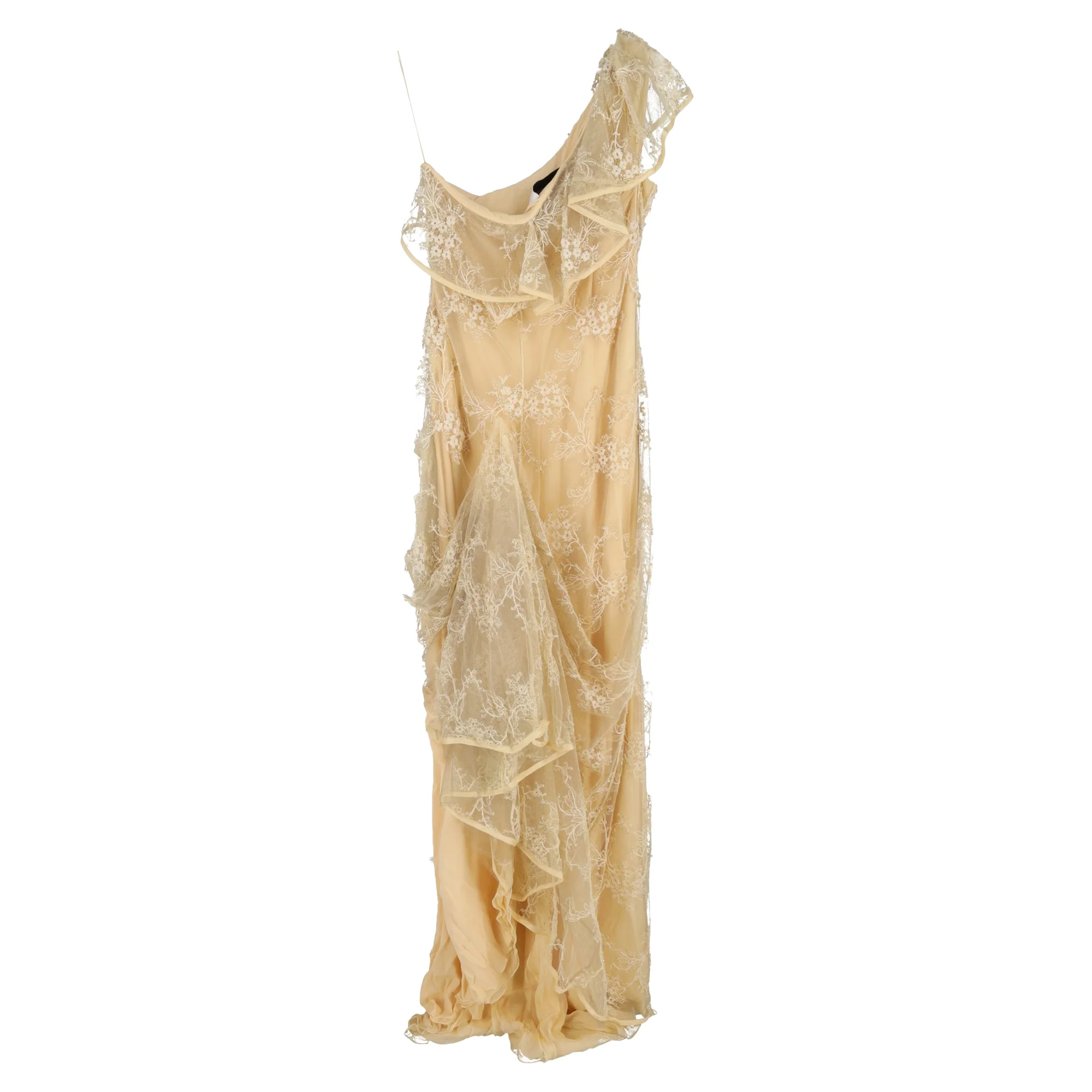 Women's Valentino Lace Ruffled Detail Maxi Gown Dress in Yellow Polyester - Image 2