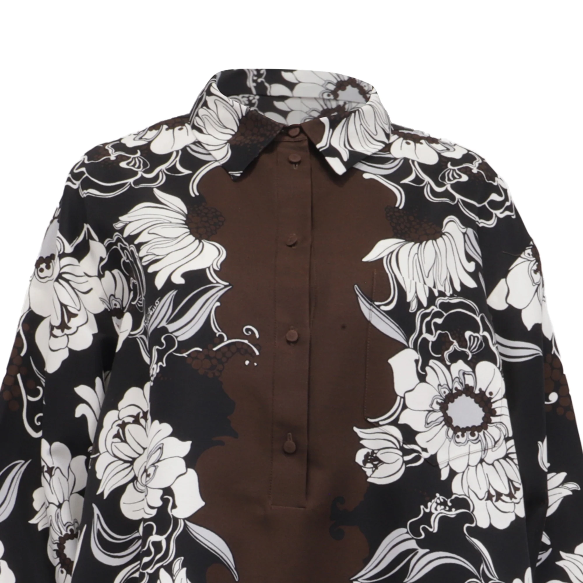 Women's Valentino Oversized Floral-Print Mini Shirt Dress in Brown Cotton And Silk - Image 2