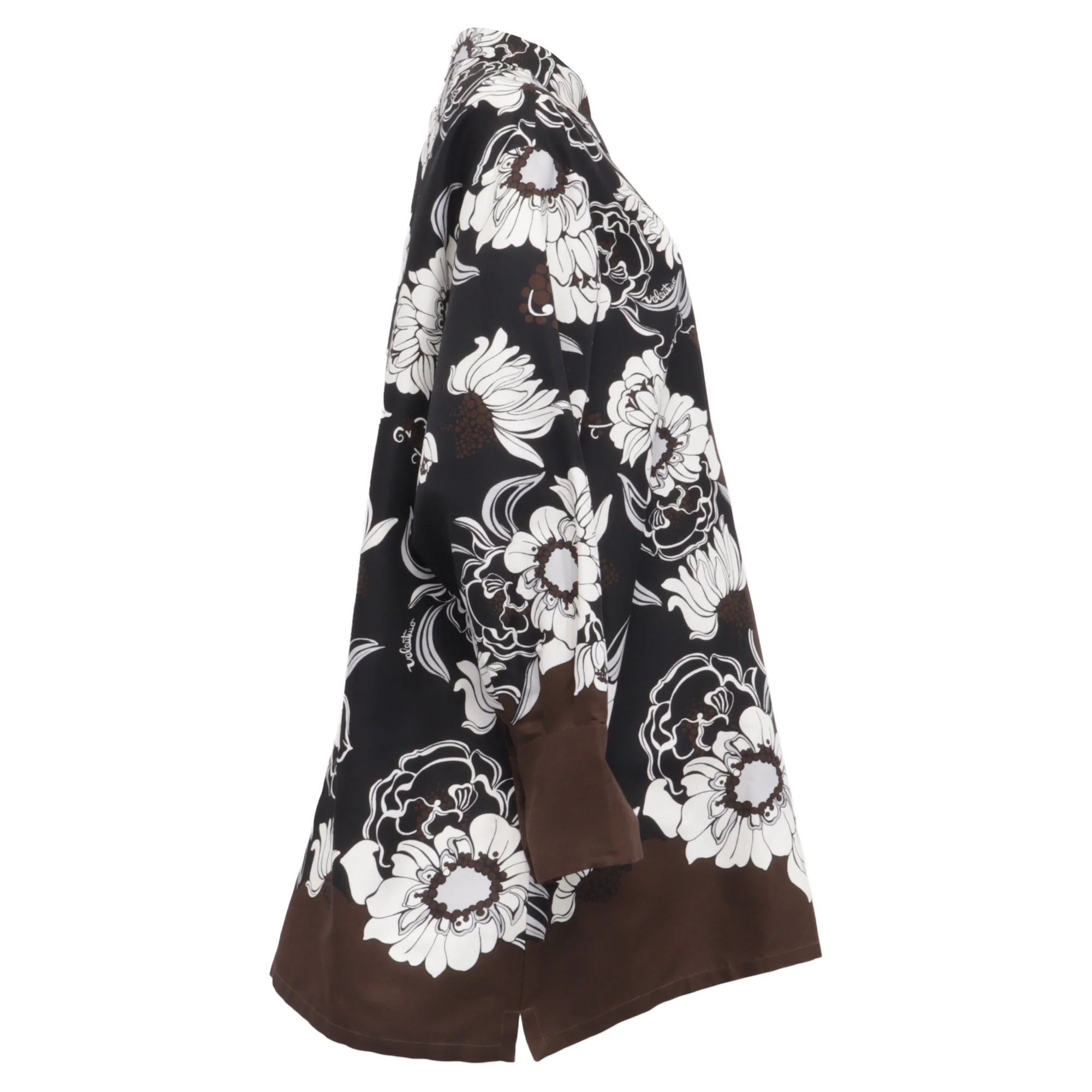 Women's Valentino Oversized Floral-Print Mini Shirt Dress in Brown Cotton And Silk - Image 3