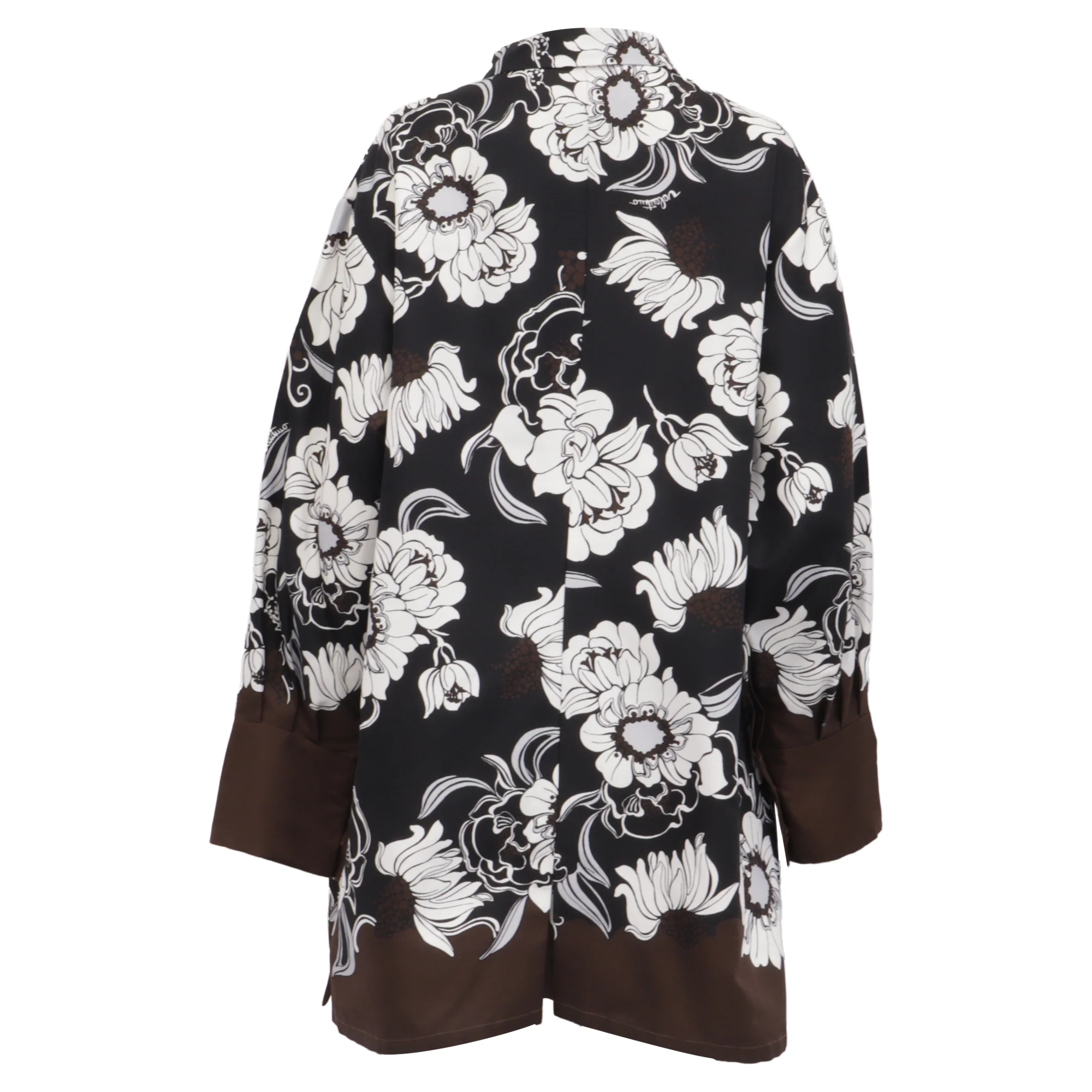 Women's Valentino Oversized Floral-Print Mini Shirt Dress in Brown Cotton And Silk - Image 4