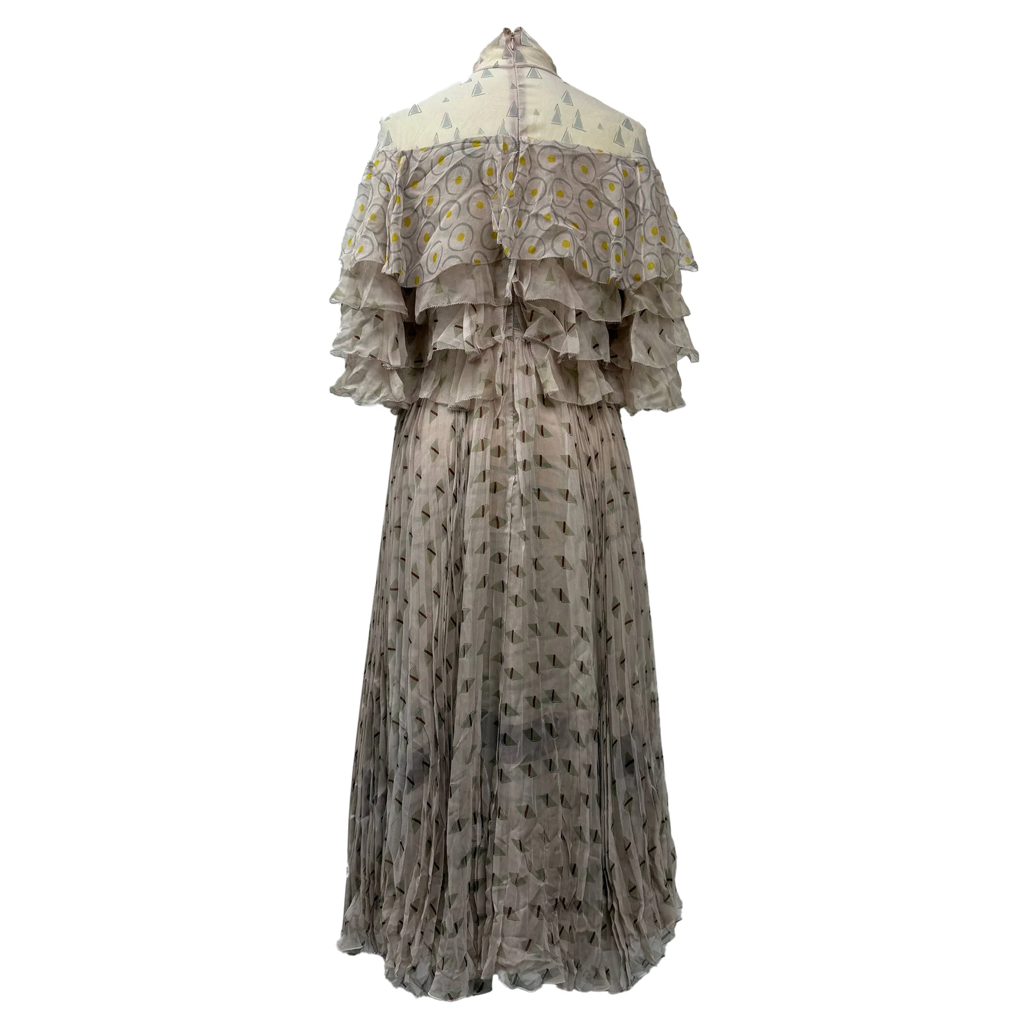 Women's Valentino Pleated Midi Dress in Beige Silk - Image 3