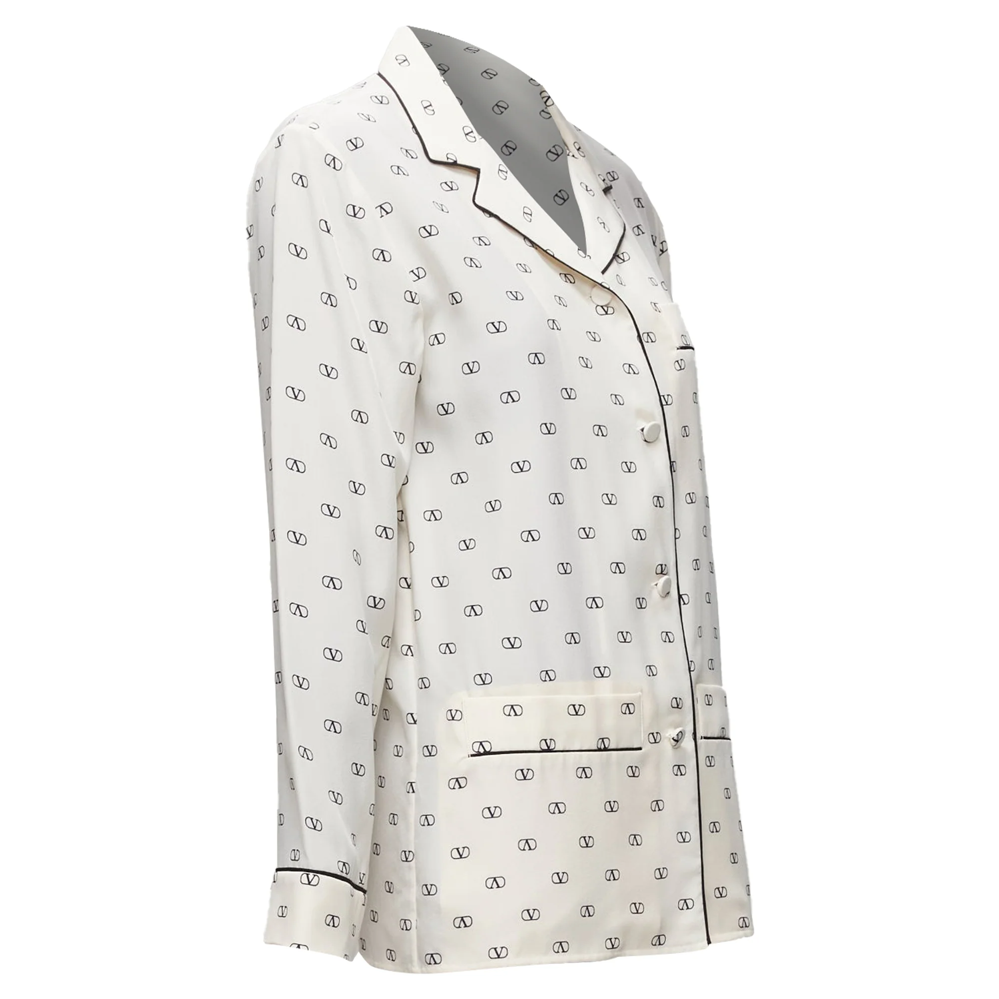 Women's Valentino Silk V Logo Piping Collared Pajama Shirt - Image 3