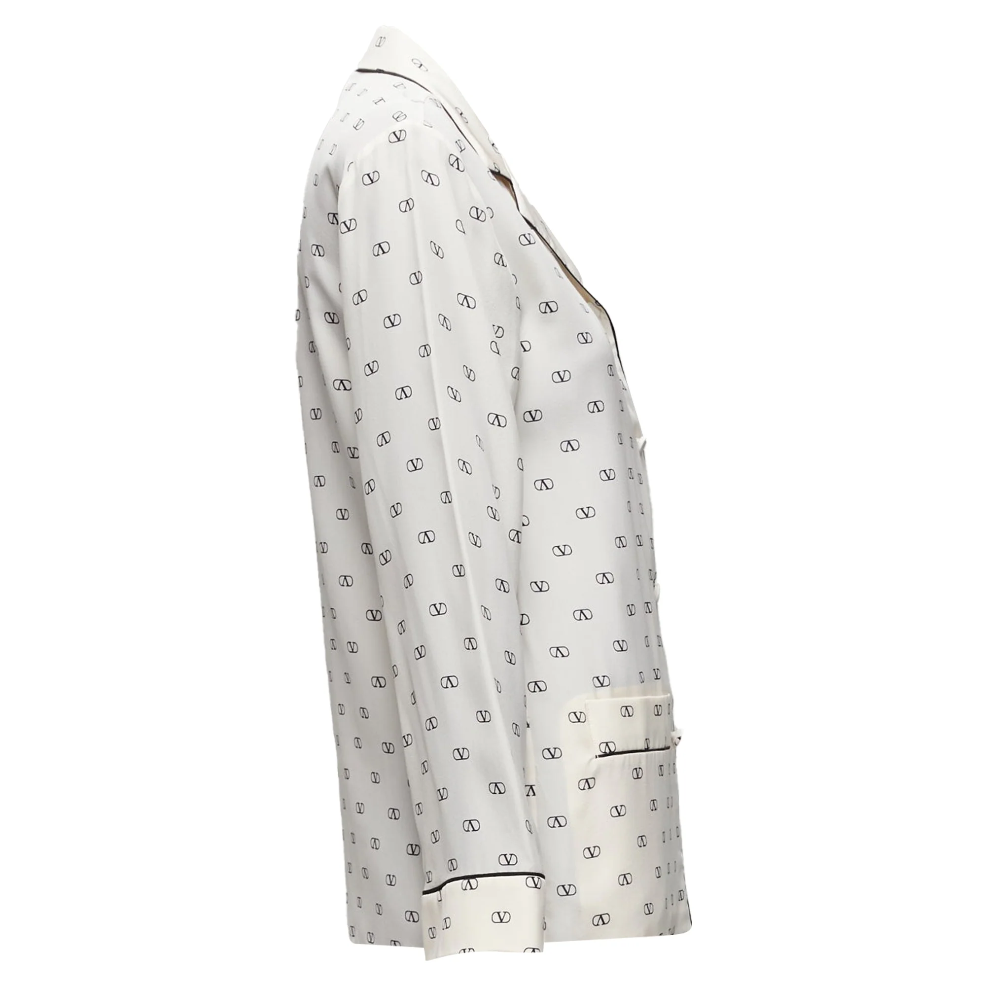 Women's Valentino Silk V Logo Piping Collared Pajama Shirt - Image 4