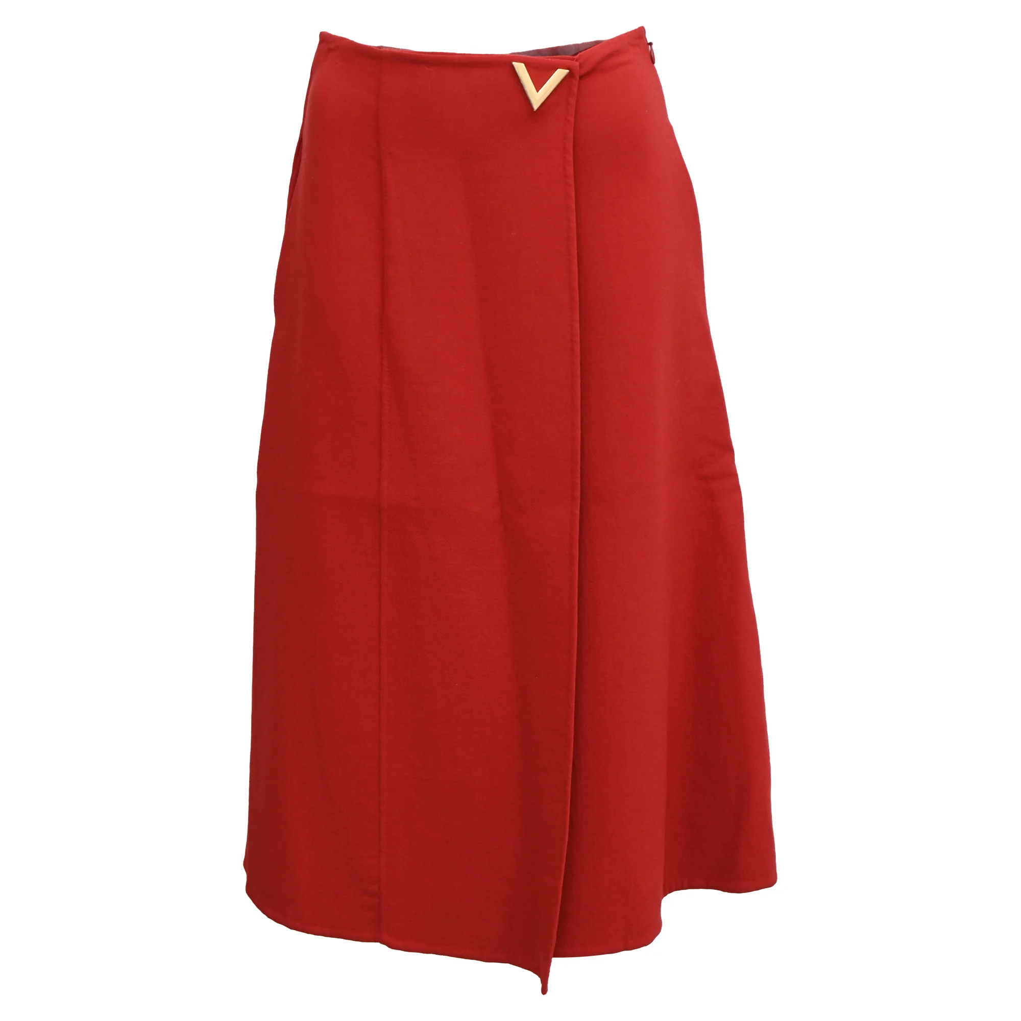 Women's Valentino V-logo Midi Skirt in Red Virgin Wool