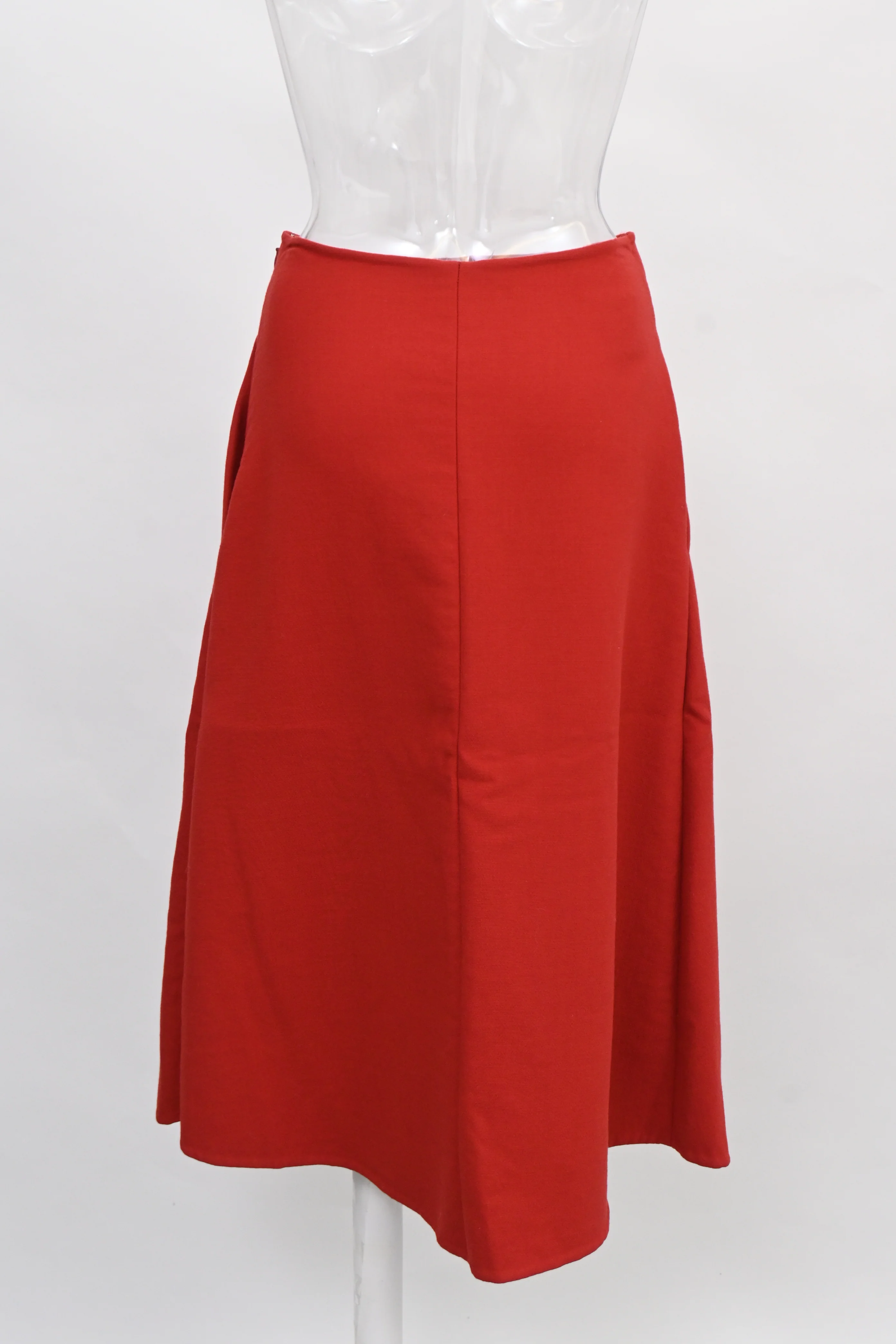 Women's Valentino V-logo Midi Skirt in Red Virgin Wool - Image 7