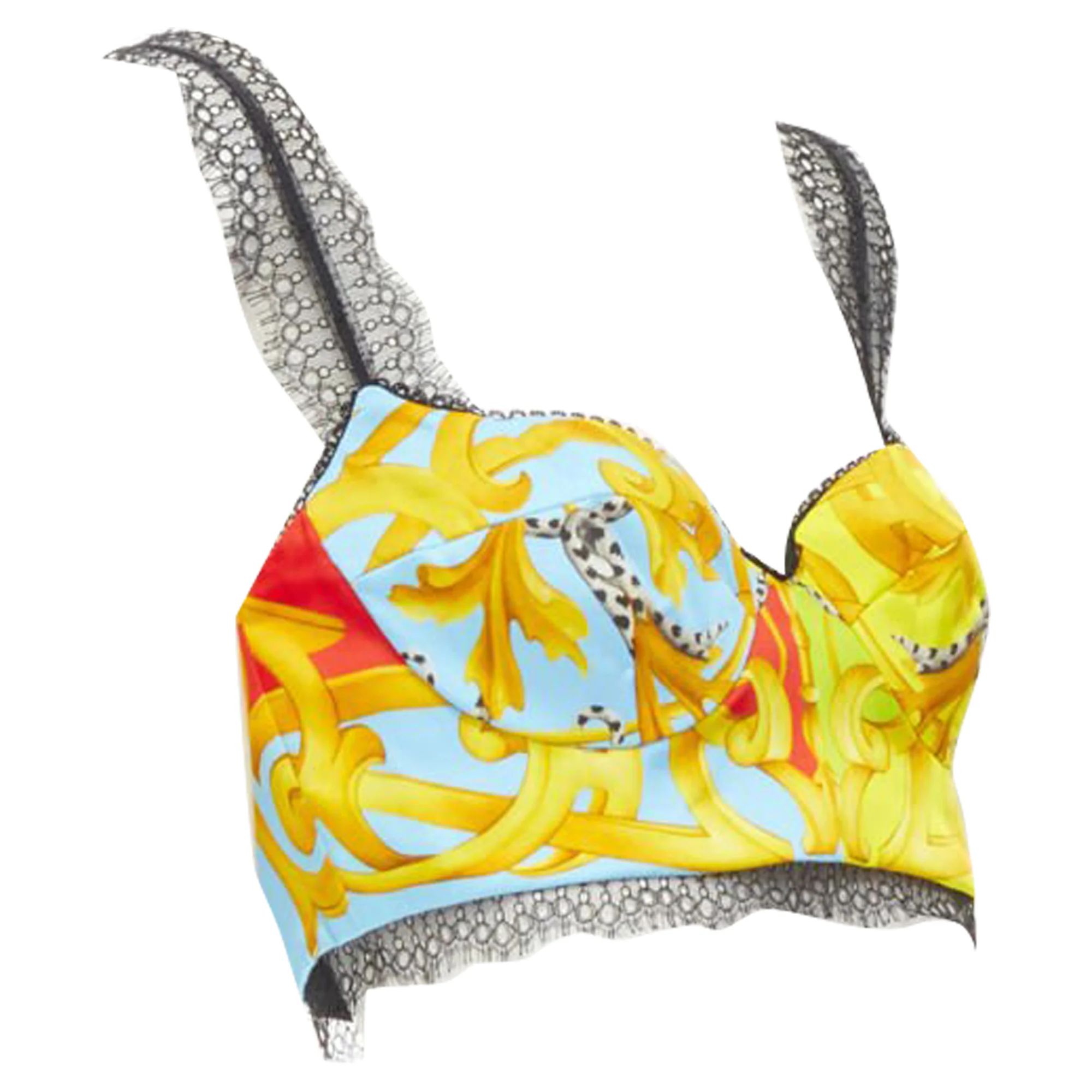 Women's Versace Barocco Acanthus lace boned bralette crop top