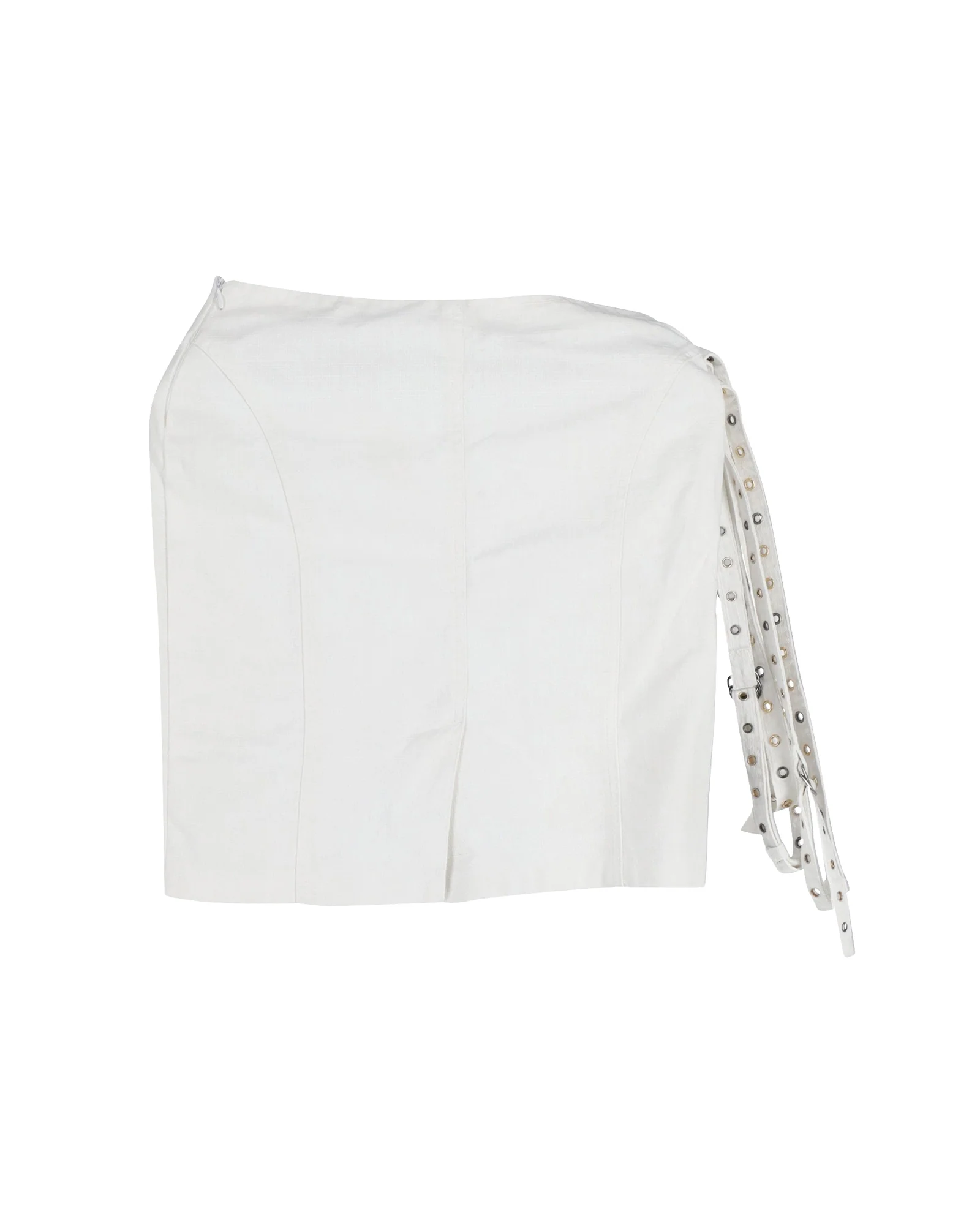 Women's Versace Eyelet Detail Belted Mini Skirt in Ecru Cotton - Image 2