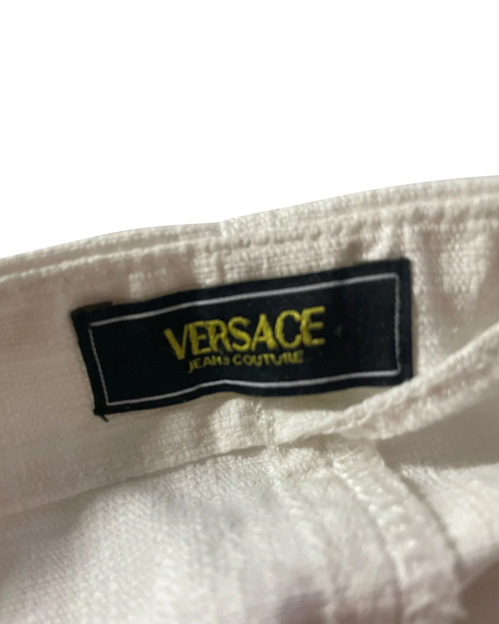 Women's Versace Eyelet Detail Belted Mini Skirt in Ecru Cotton - Image 3
