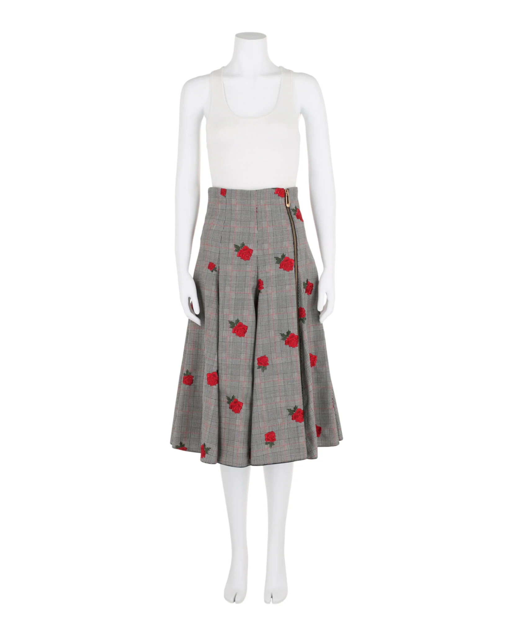 Women's Versace Floral Embroidered Plaid Skirt - Image 4
