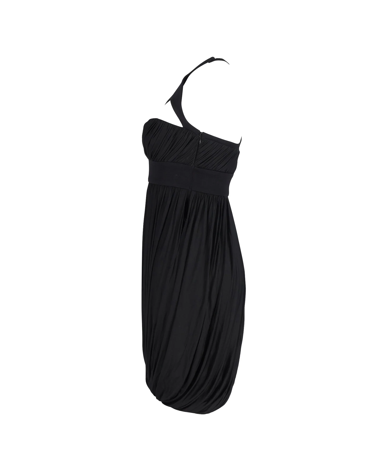 Women's Versace Harness Neckline Gathered Mini Dress in Black Viscose - Image 2