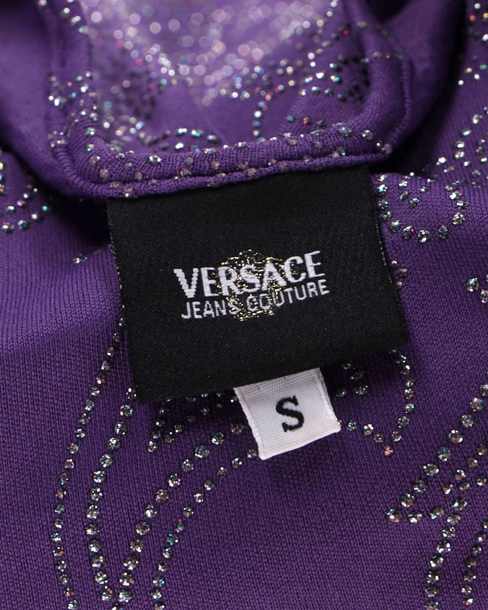 Women's Versace Jeans Couture Paisley Crystal Studded Sleeveless Top in Purple Polyester - Image 4