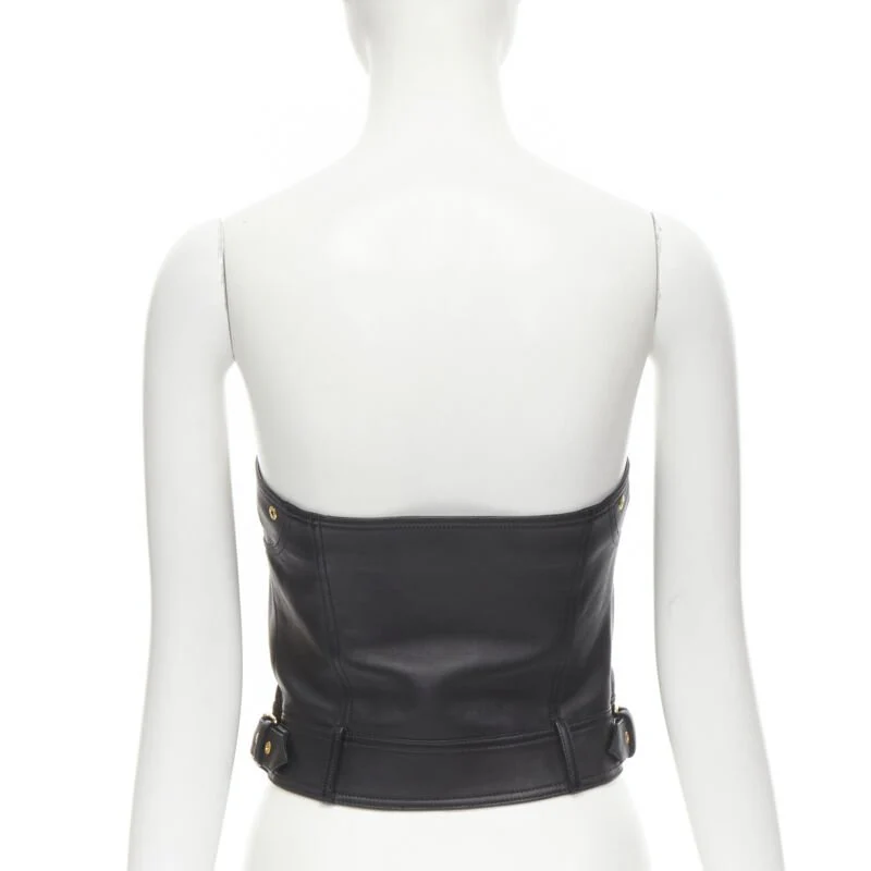 Women's Versace leather g-tone Medusa biker btier top - Image 10