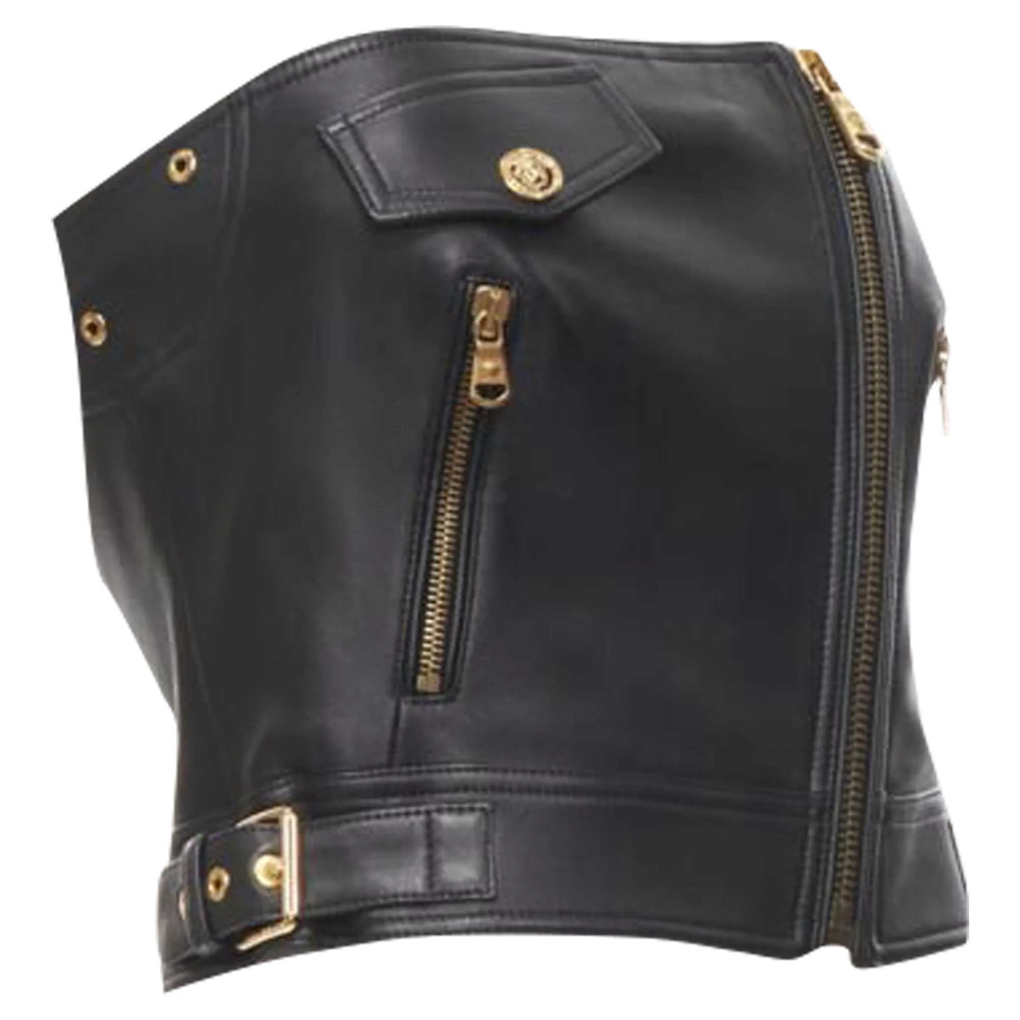 Women's Versace leather g-tone Medusa biker btier top - Image 2