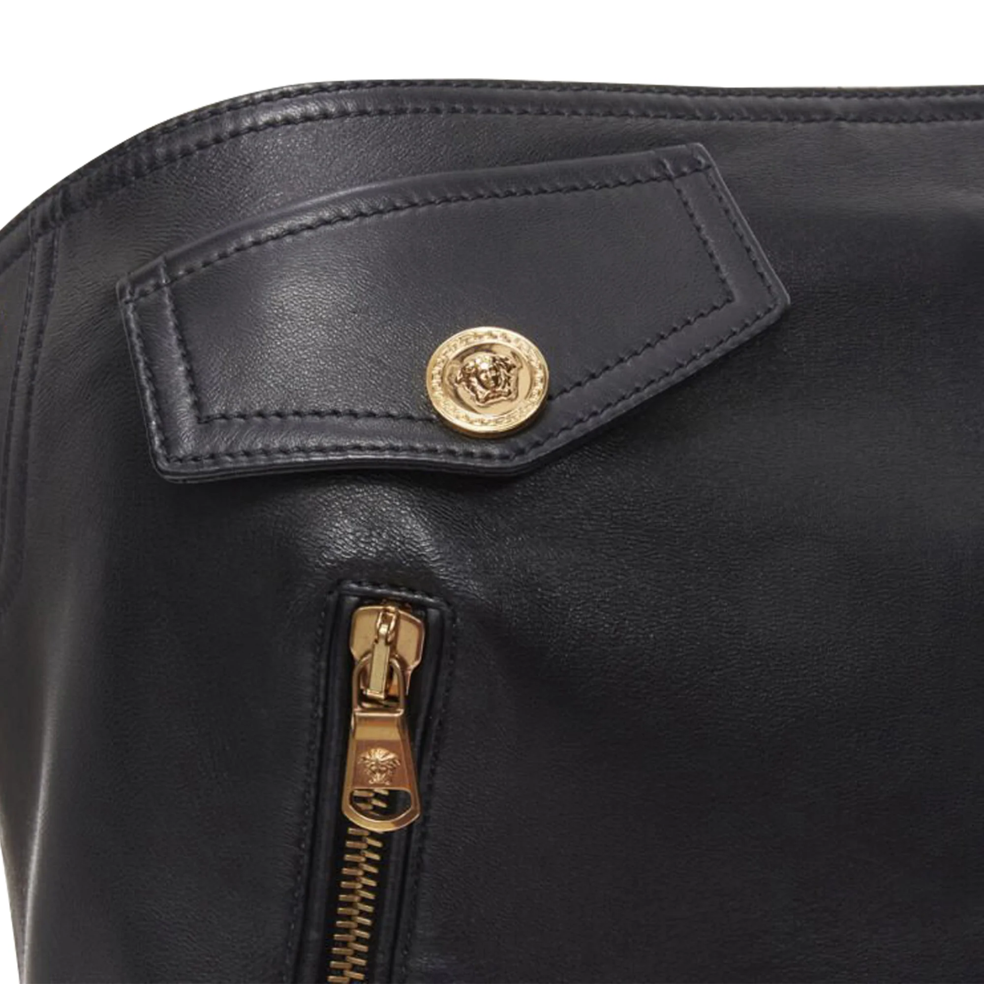 Women's Versace leather g-tone Medusa biker btier top - Image 6