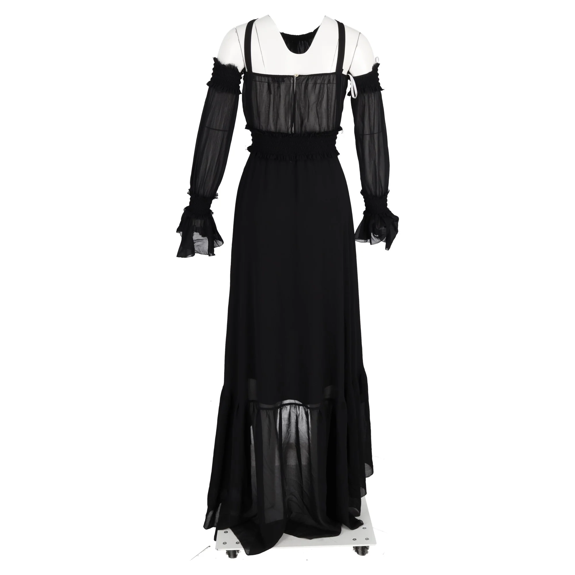 Women's Versace Midi Gothic Off-Shoulder Long Back Dress in Black Polyester - Image 6