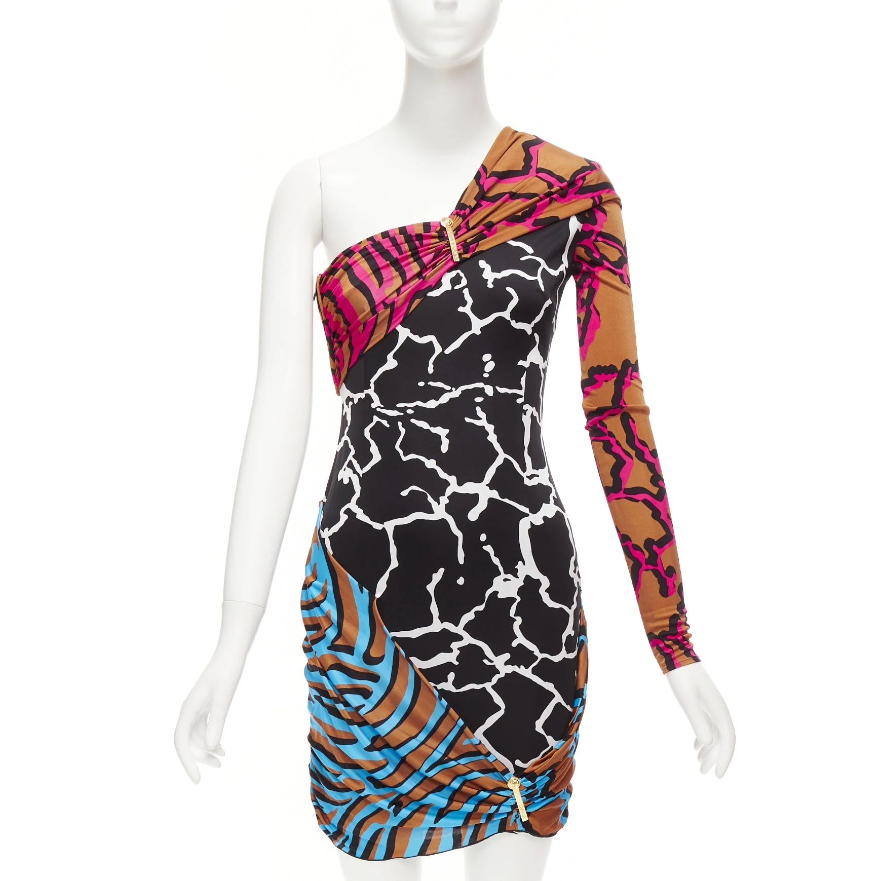 Women's Versace Mixed Giraffe Print Logo Clip Body Con Wiggle Dress - Image 7