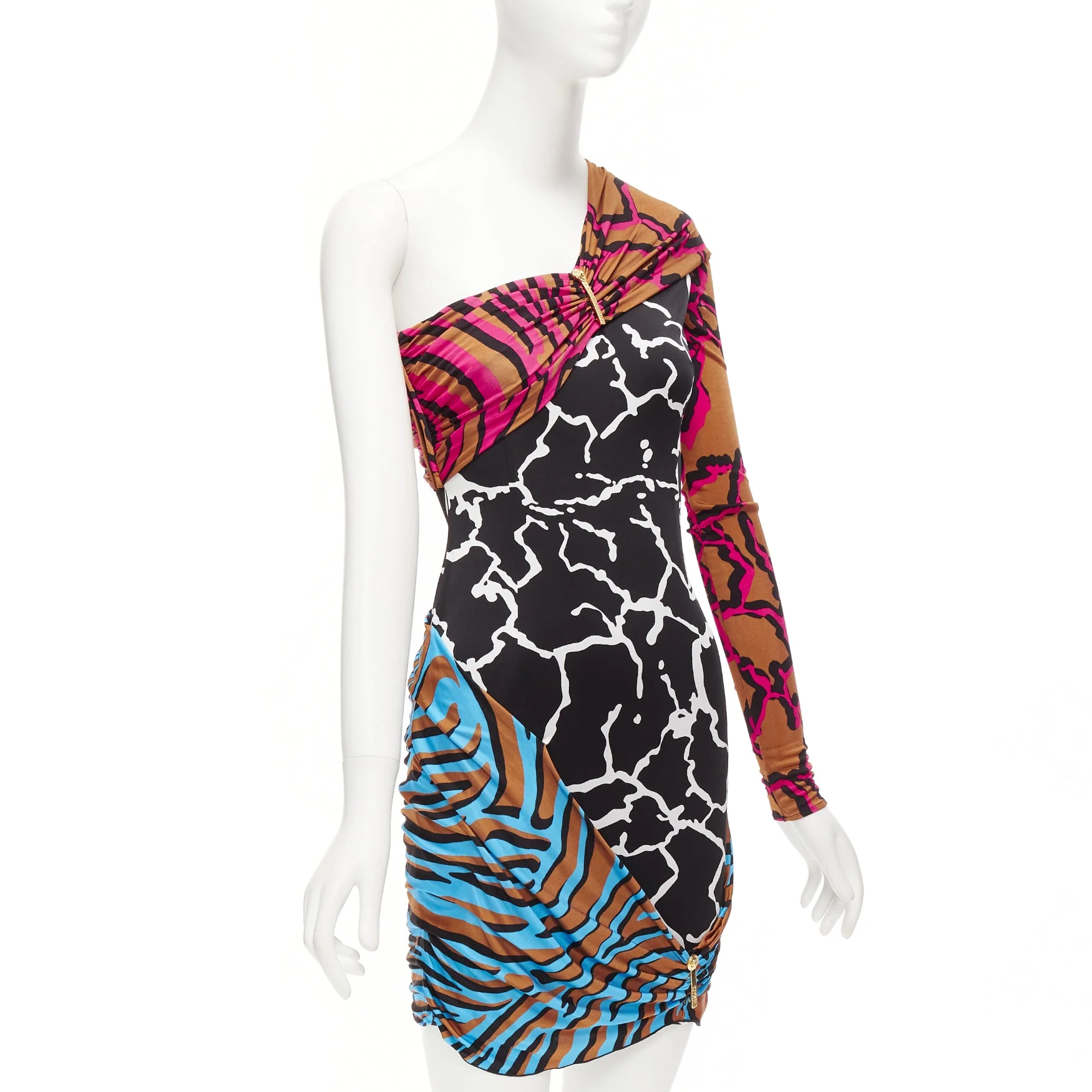 Women's Versace Mixed Giraffe Print Logo Clip Body Con Wiggle Dress - Image 9