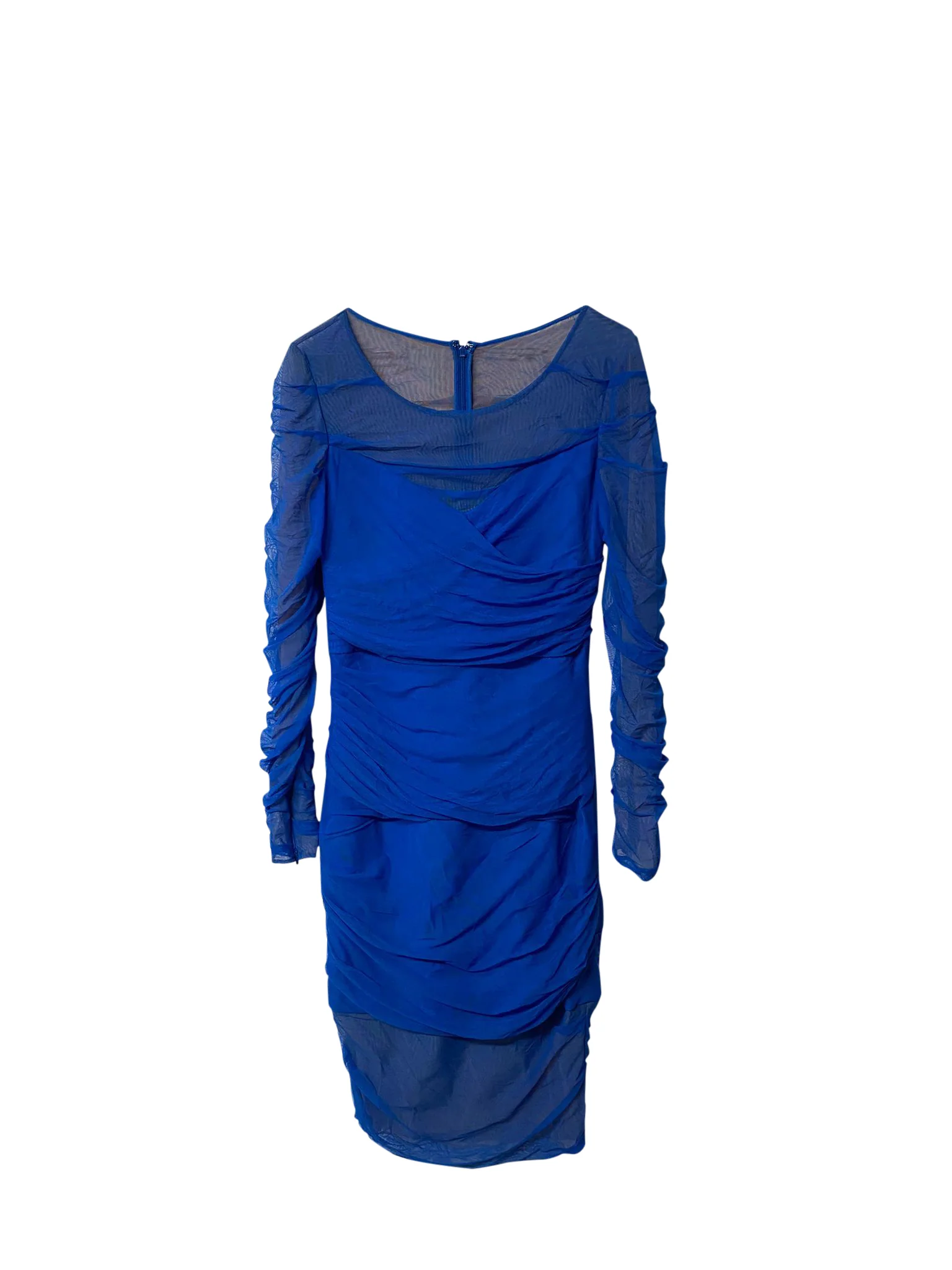 Women's Versace Ruched Mesh Dress in Blue Polyamide - Image 3