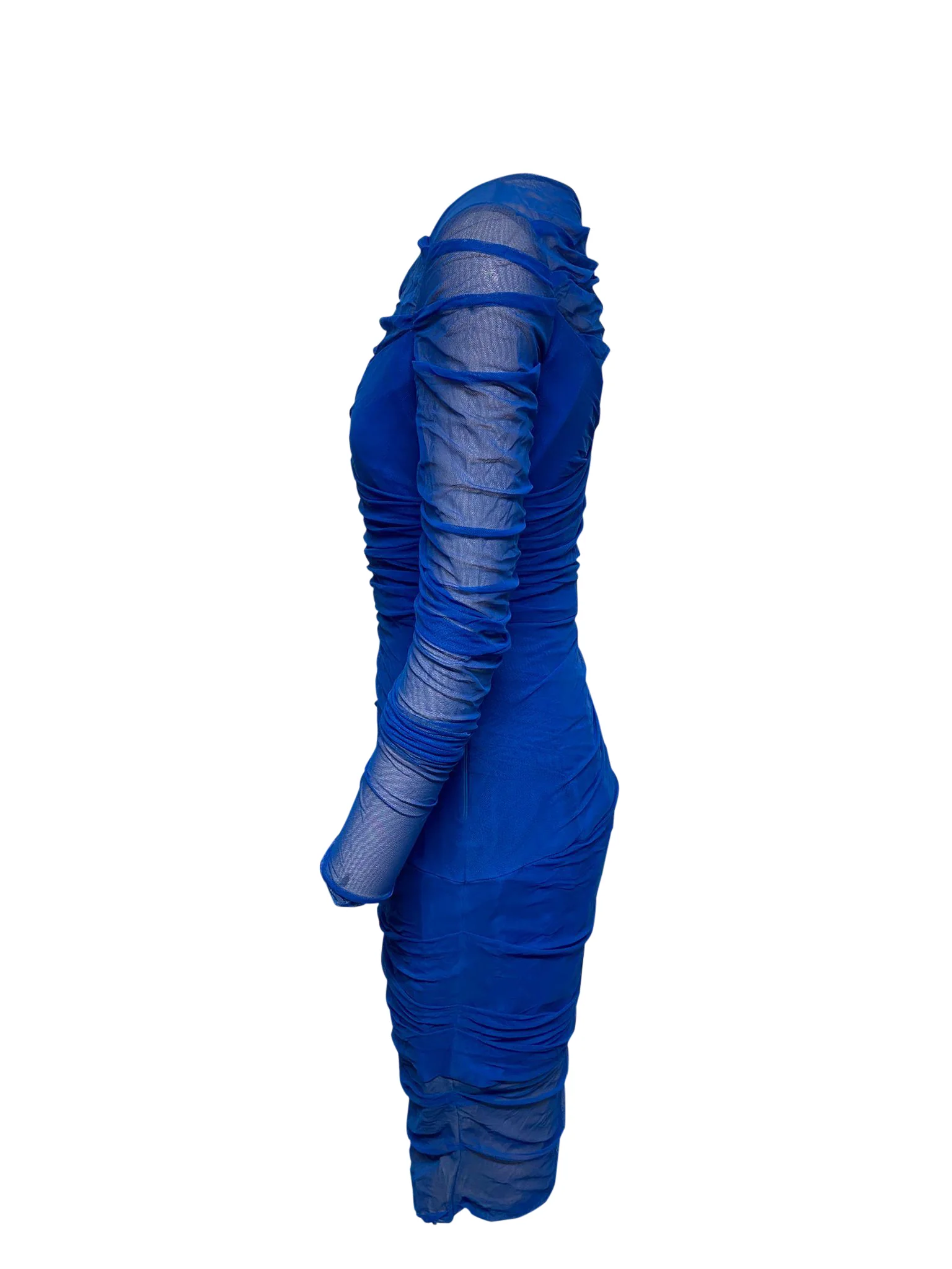 Women's Versace Ruched Mesh Dress in Blue Polyamide - Image 5