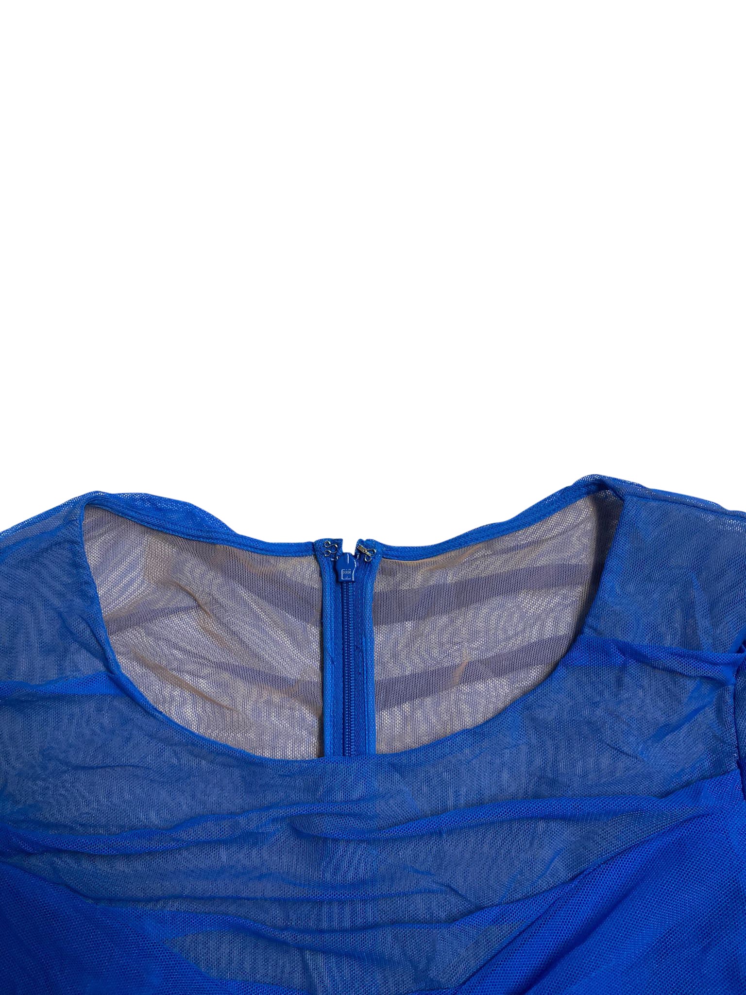 Women's Versace Ruched Mesh Dress in Blue Polyamide - Image 6