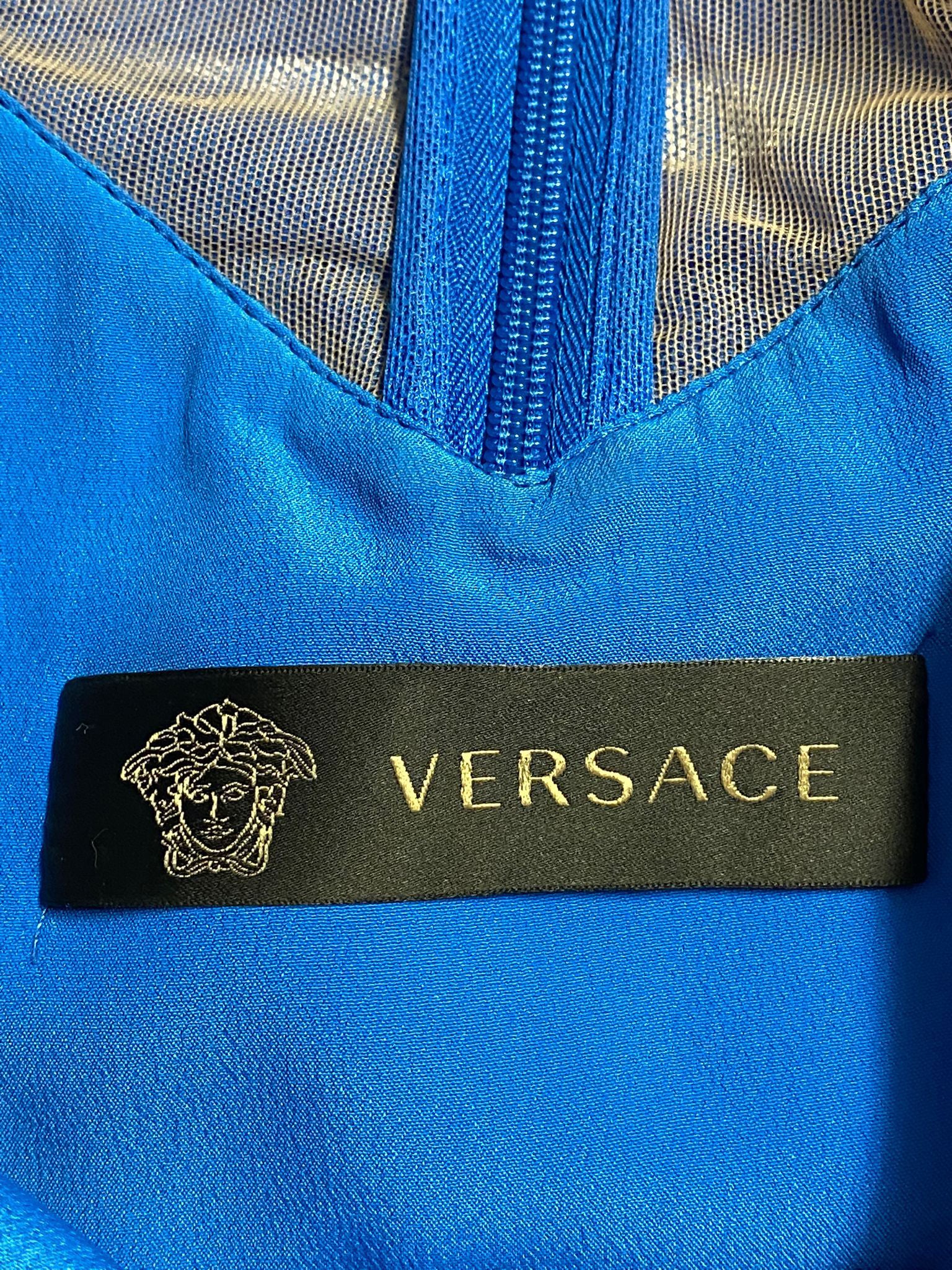 Women's Versace Ruched Mesh Dress in Blue Polyamide - Image 7