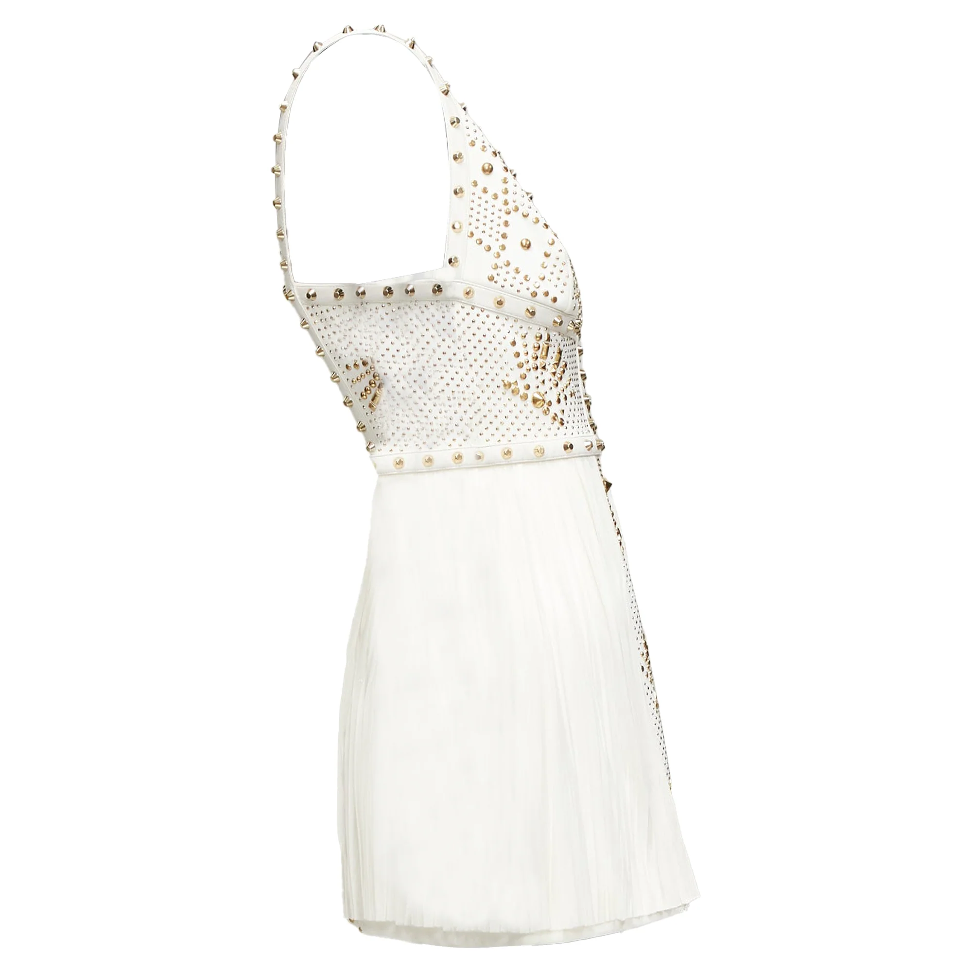Women's Versace Runway Studded Leather Silk Skirt Mini Dress - Image 4