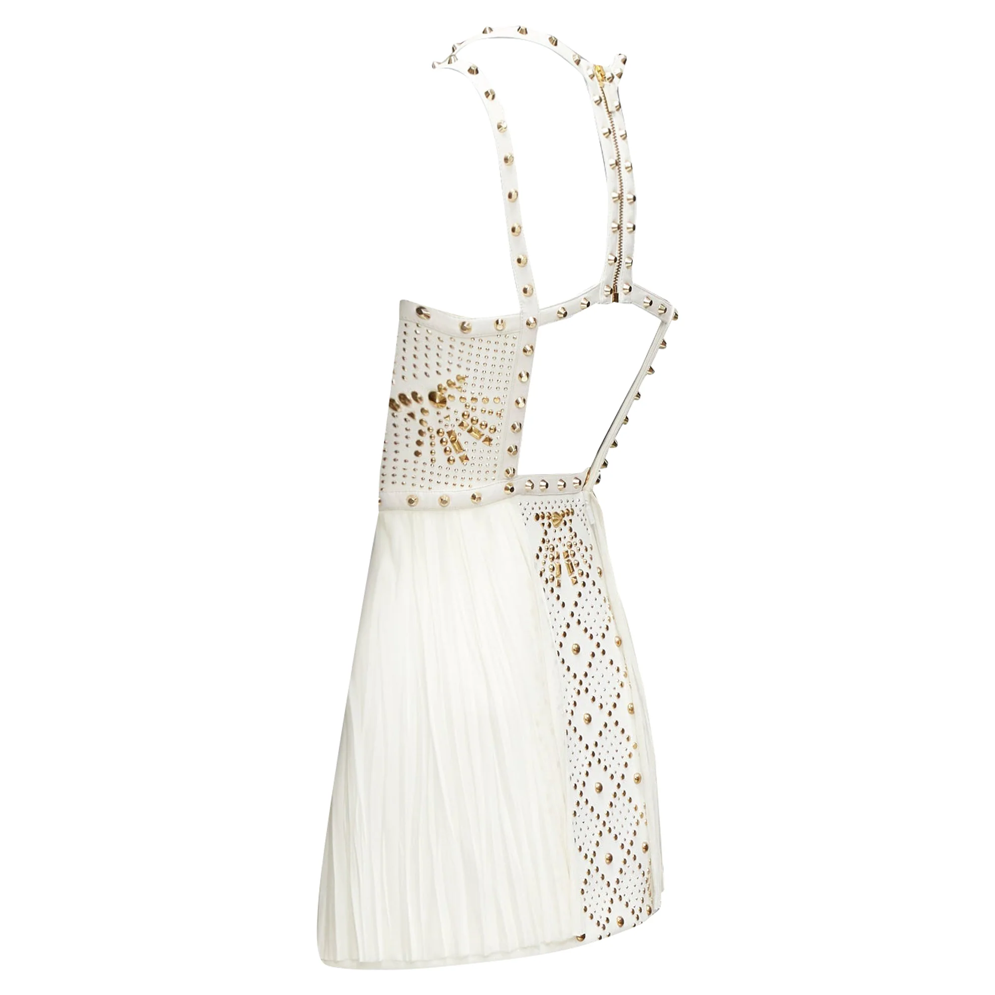 Women's Versace Runway Studded Leather Silk Skirt Mini Dress - Image 6