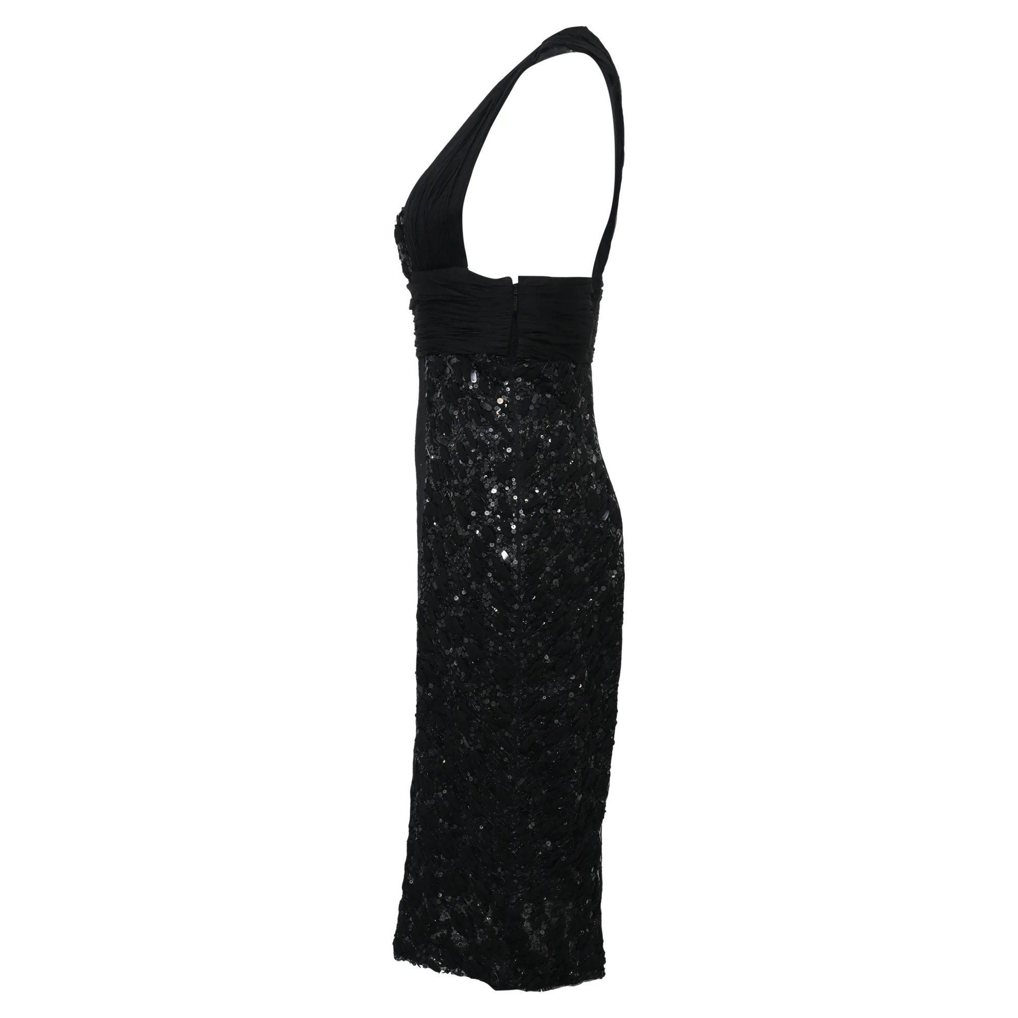 Women's Versace Sequin Detail Midi Halter Neck Dress in Black Viscose - Image 2