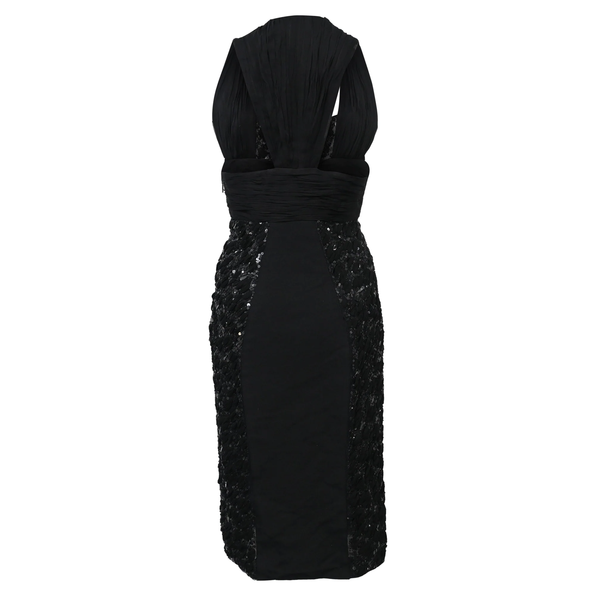 Women's Versace Sequin Detail Midi Halter Neck Dress in Black Viscose - Image 3