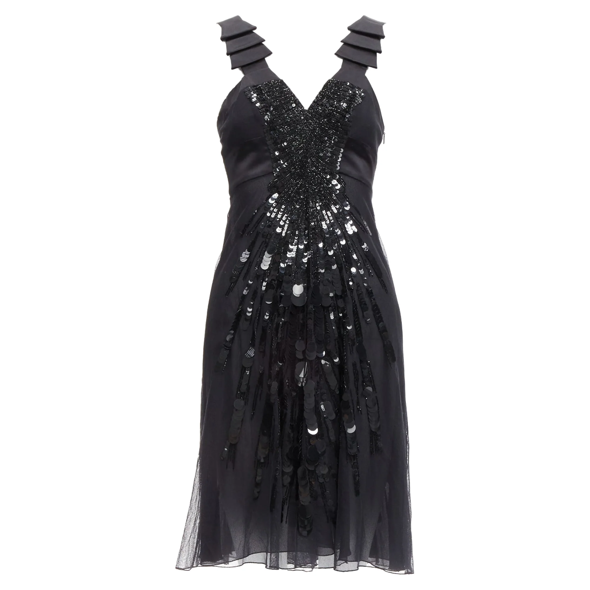 Women's Versace sequins bead embellishment ruffle strap dress